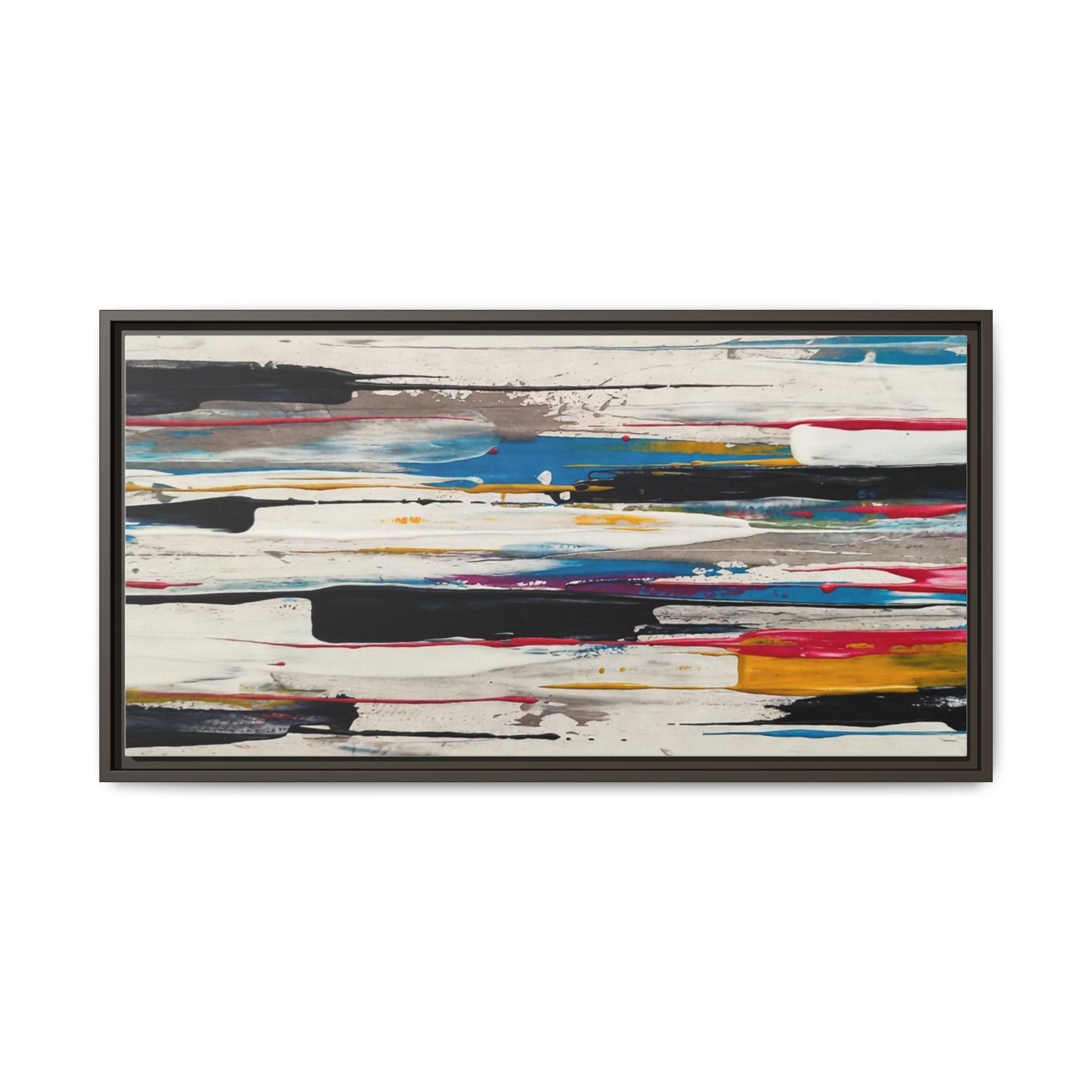 Abstract Multi-Color Framed Canvas Wall Art — Modern Horizontal Brushstroke Print