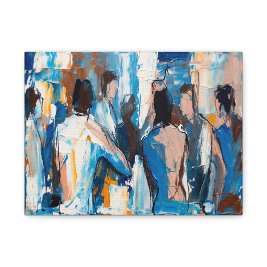 Abstract Figurative Canvas Art — Blue Social Scene Matte Stretched Canvas
