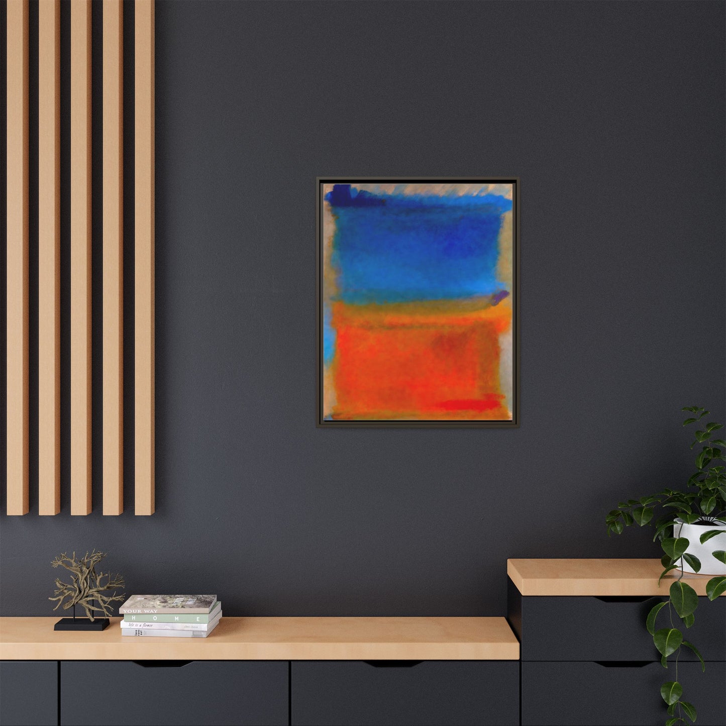 Abstract Color Block Matte Canvas Framed Wall Art — Blue & Orange Modern Painting