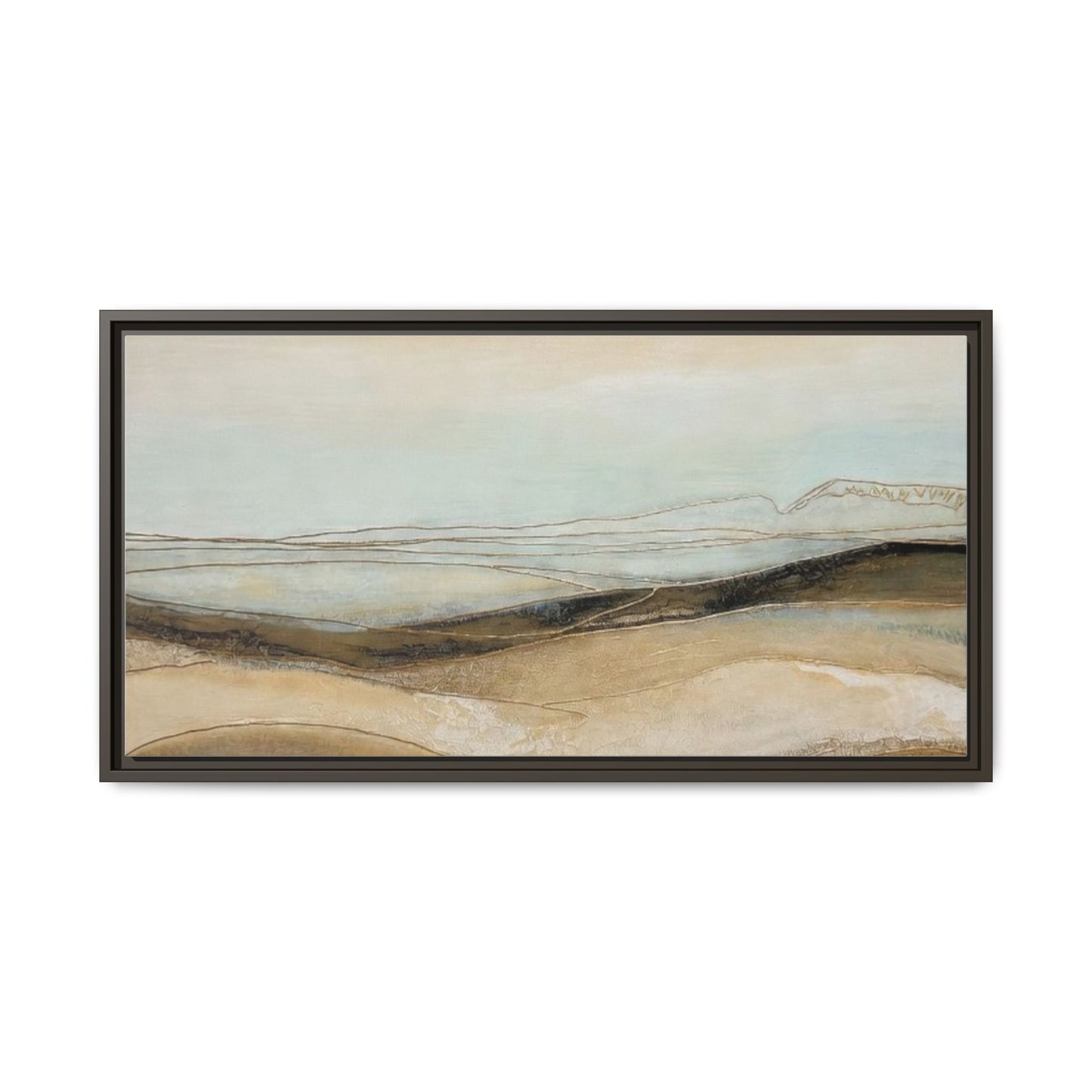 Framed Matte Canvas Wall Art — Neutral Abstract Landscape in Soft Blues & Earth Tones