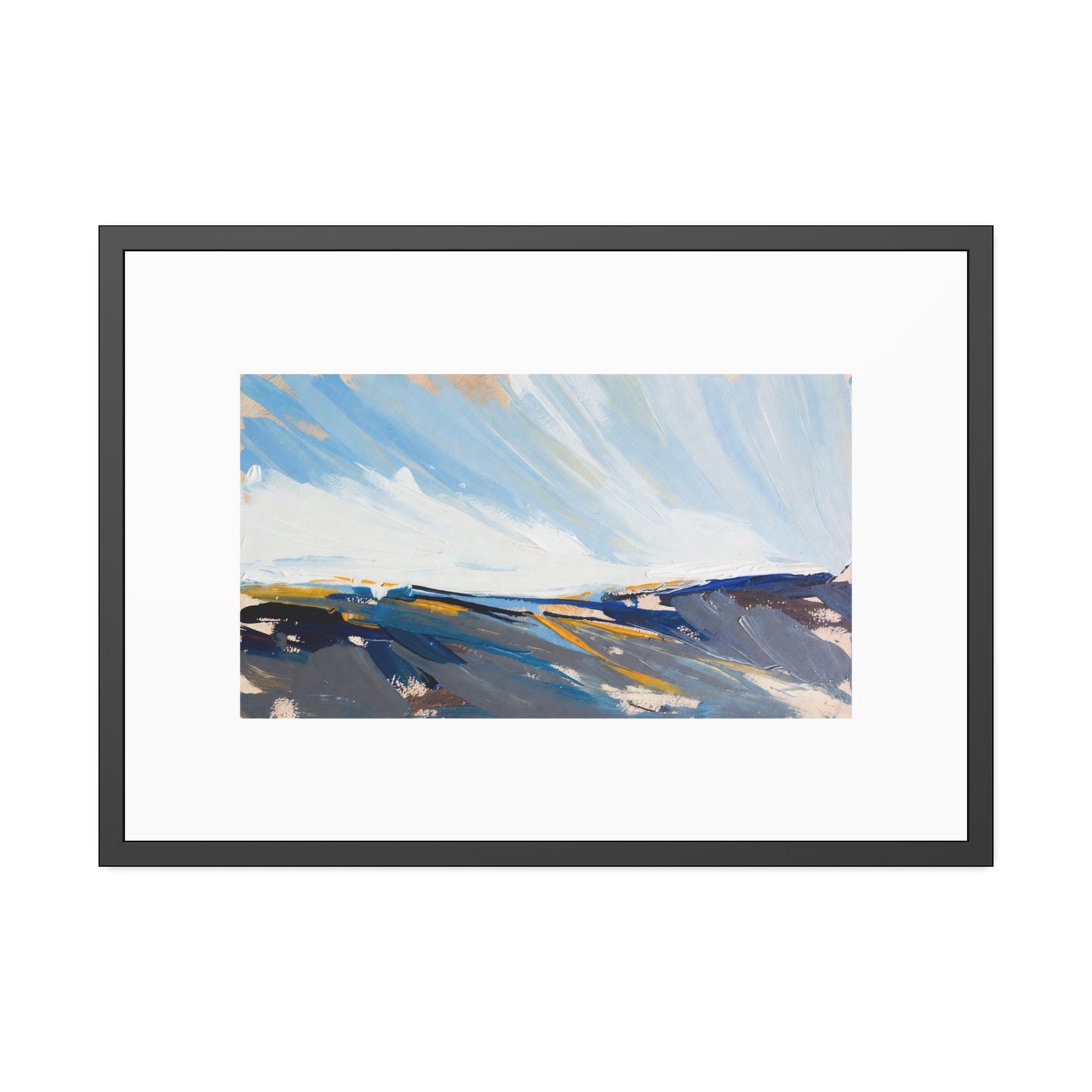 Abstract Coastal Landscape Framed Poster — Blue Seascape Wall Art