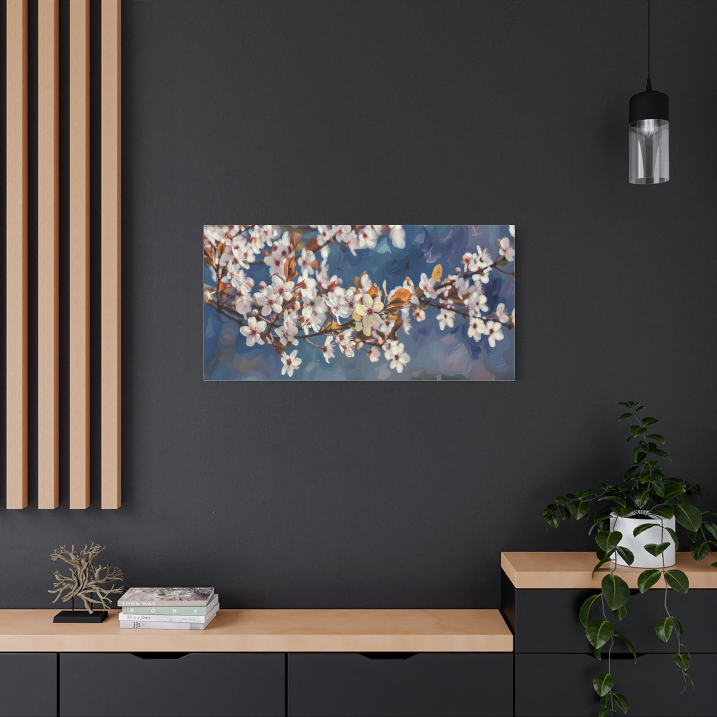 Cherry Blossom Branch Matte Canvas Wall Art — Spring Floral Print