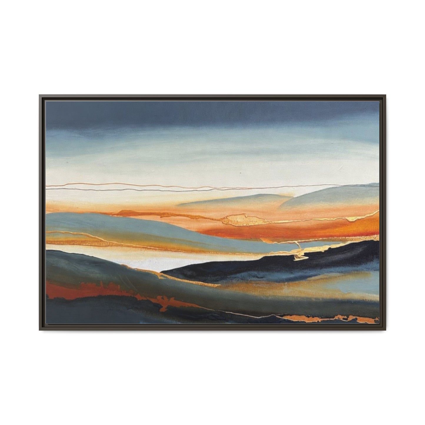 Framed Matte Canvas: Abstract Coastal Sunset Landscape Wall Art