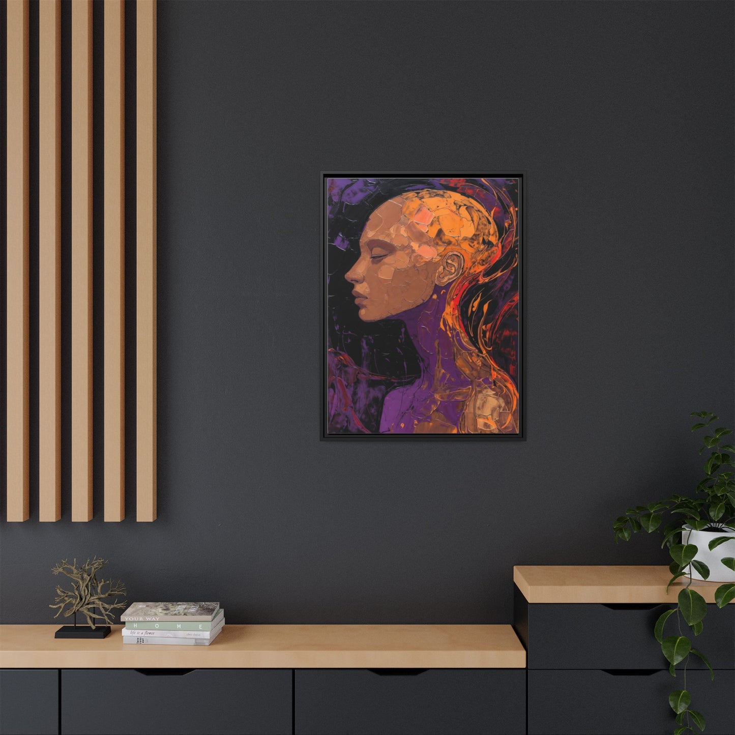 Abstract Profile Portrait Matte Framed Canvas — Multicolor Feminine Art Print