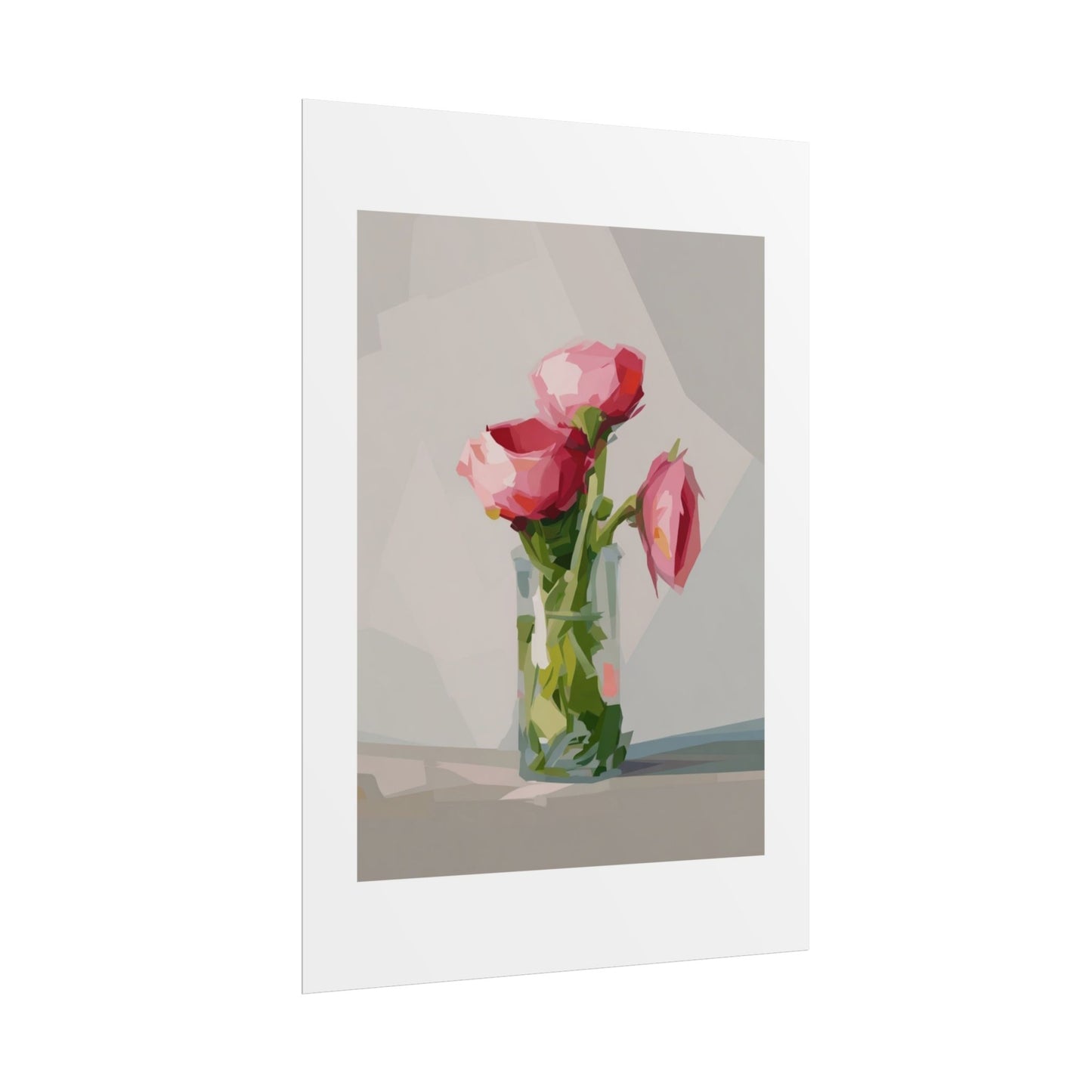 Floral Still Life Poster — Pink Roses in Vase Rolled Art Print