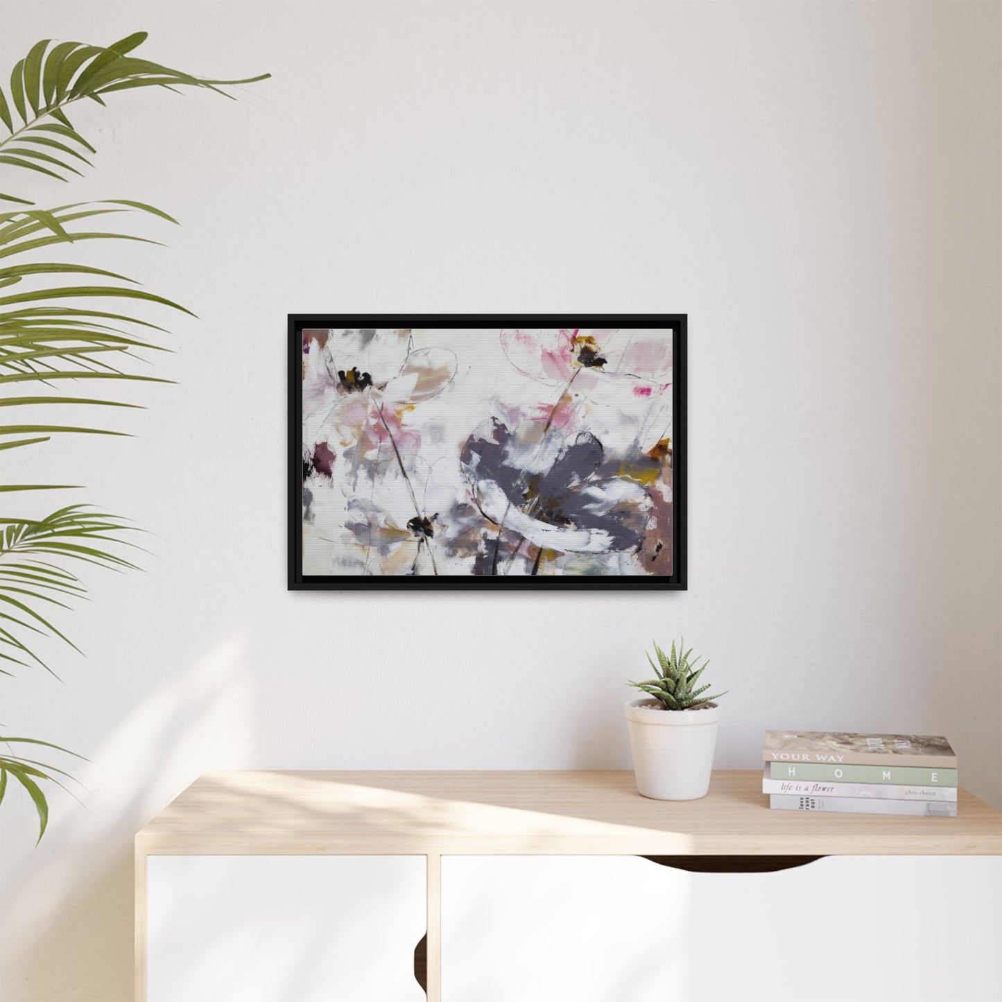 Abstract Floral Matte Canvas Framed Wall Art — Soft Watercolor Blooms