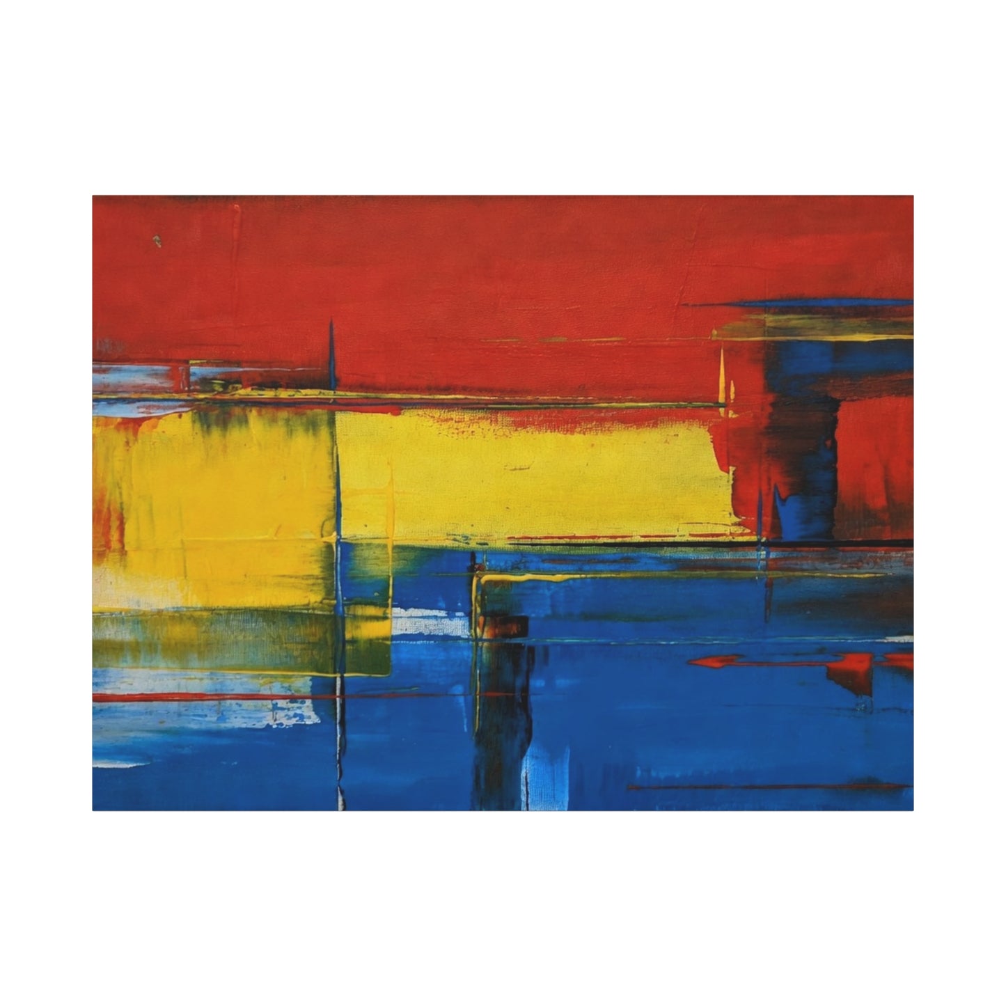 Abstract Color Block Matte Canvas Wall Art — Red, Yellow & Blue Stretched Canvas
