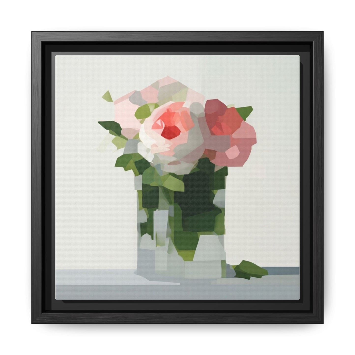 Framed Floral Canvas Print — Modern Pink Roses Still Life