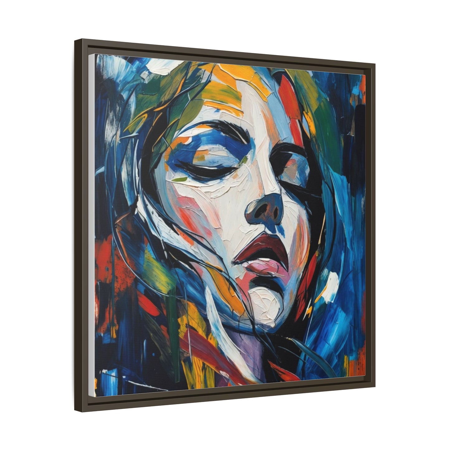 Abstract Colorful Woman Portrait — Framed Matte Canvas Wall Art