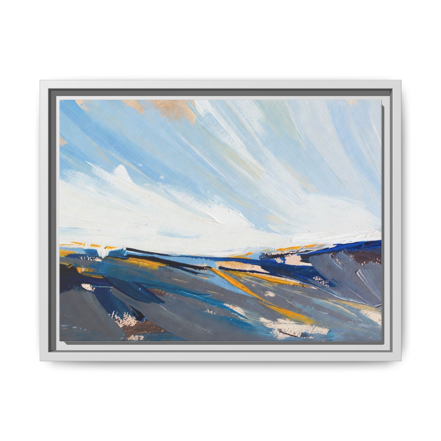 Framed Abstract Seascape Canvas Print — Matte Multi‑Color Wall Art
