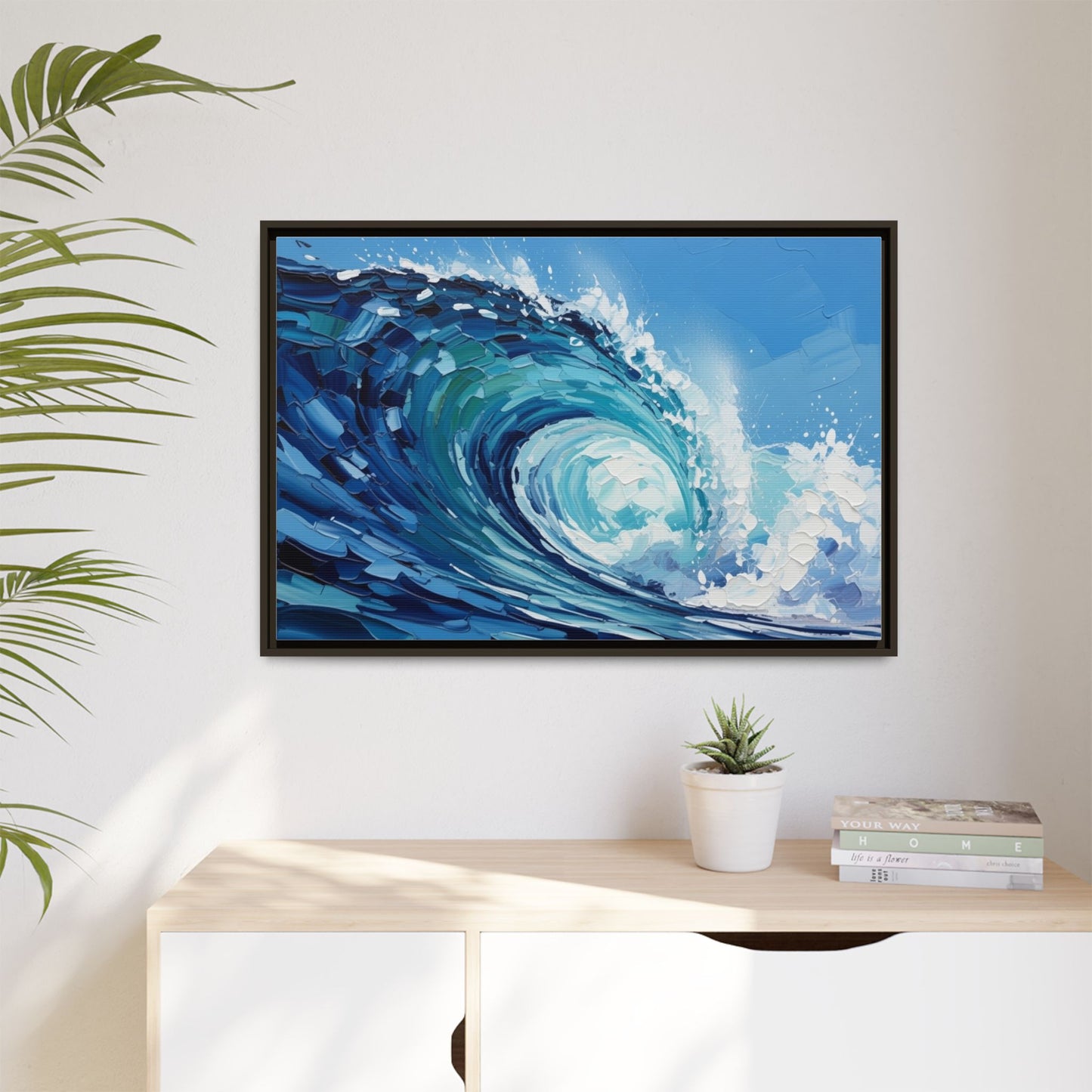 Framed Matte Canvas Wave Art — Blue Ocean Surf Wall Decor