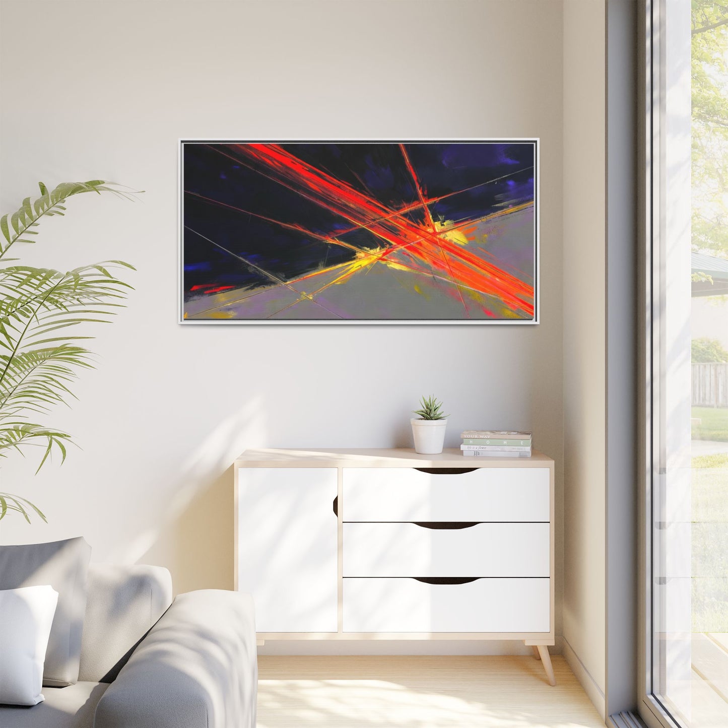 Abstract Red Streaks Framed Matte Canvas Art — Modern Multi‑Color Wall Decor