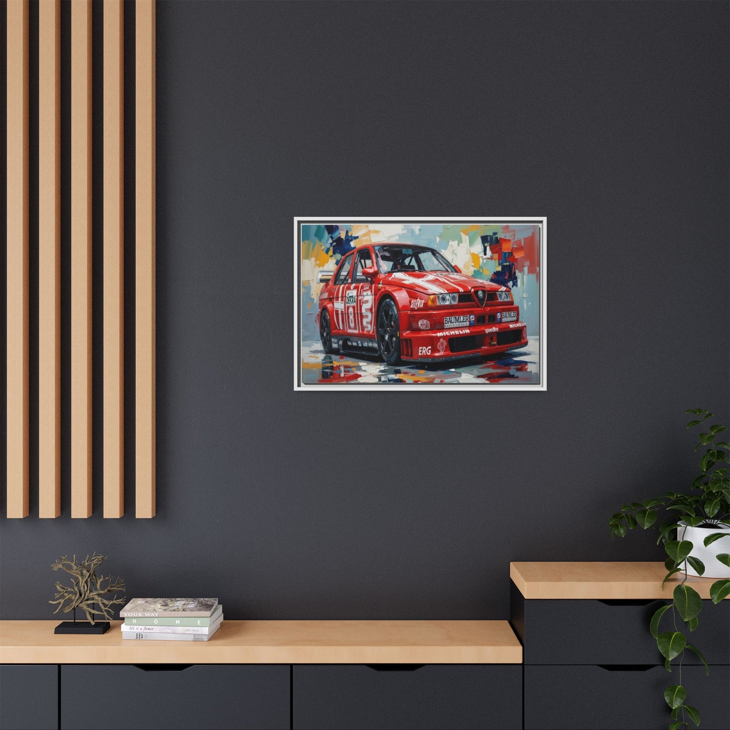 Framed Racing Car Canvas Print — Red Alfa Romeo Track Art
