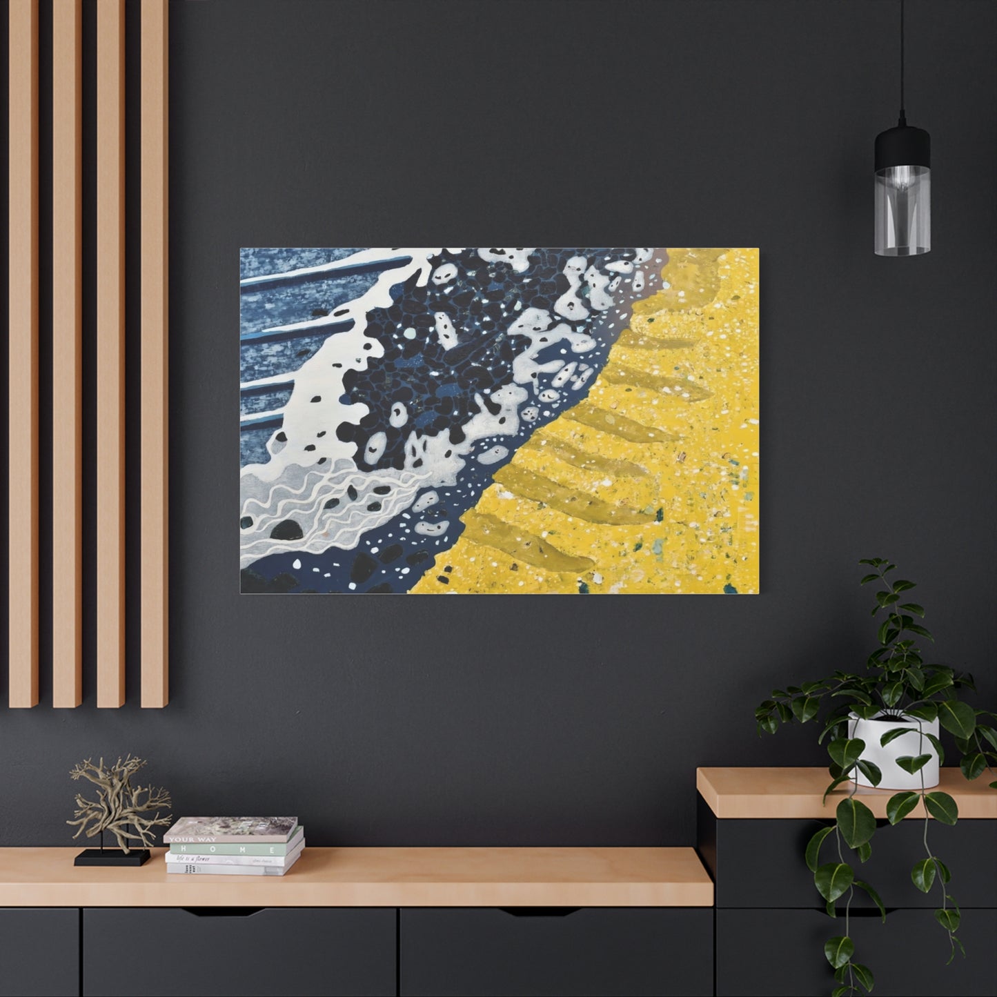 Abstract Blue & Yellow Fluid Art Canvas Print — Matte Stretched Wall Art