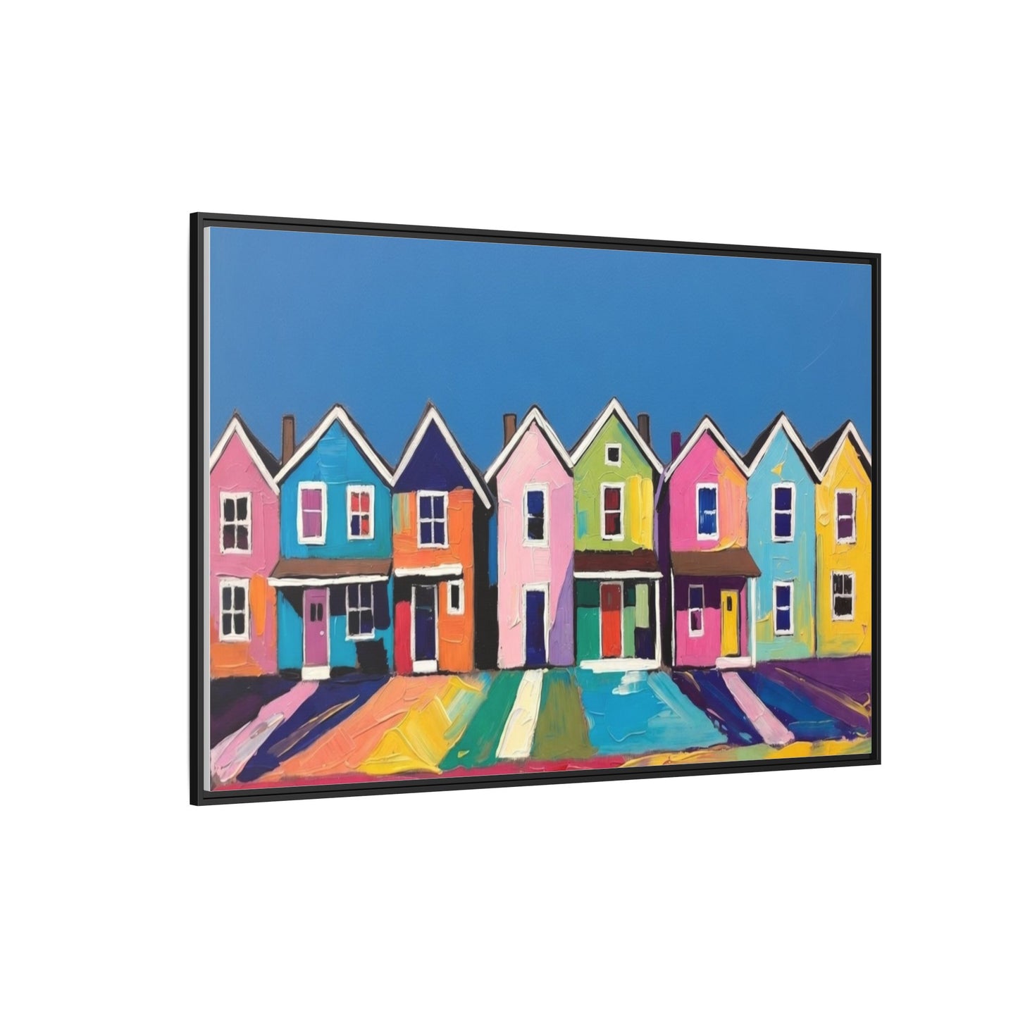 Colorful Beach Houses Matte Canvas Framed Wall Art