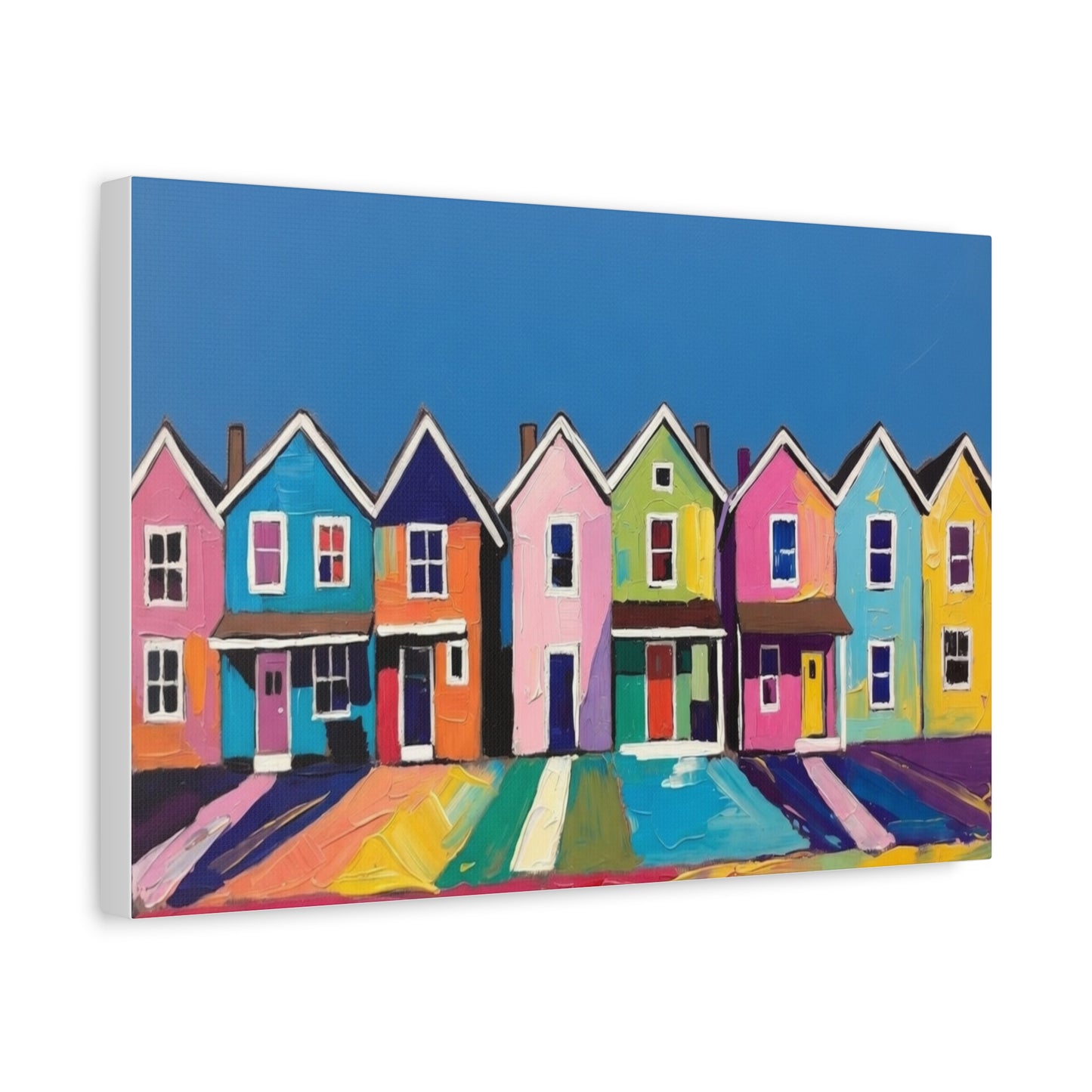 Colorful Row Houses Matte Canvas Print Vibrant Coastal Neighborhood Wall Art