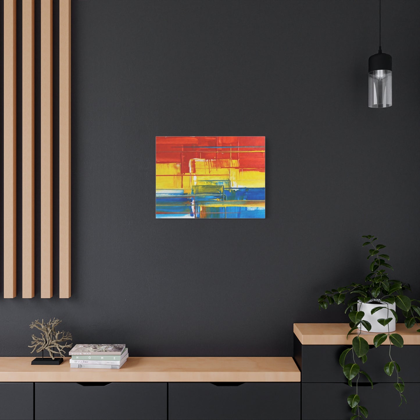Abstract Color Block Canvas Print — Vibrant Red, Yellow & Blue Stretched Wall Art
