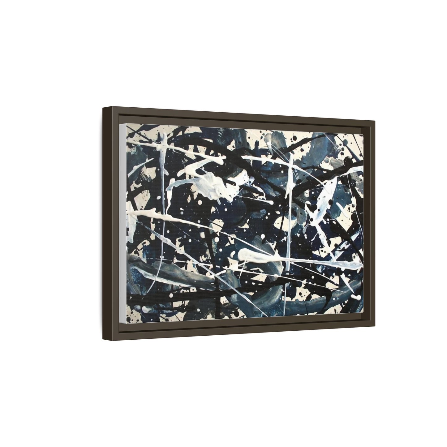 Abstract Splatter Matte Canvas Framed Wall Art — Black & Blue Modern Art Print