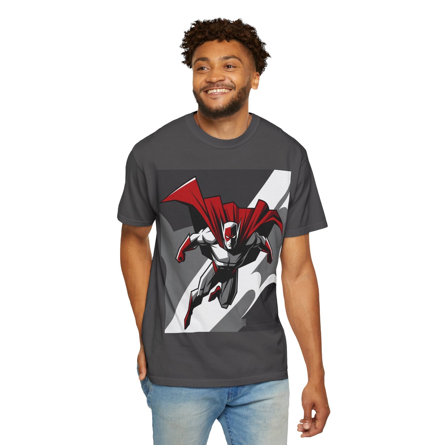 Superhero Action T-Shirt — Red Cape Comic Graphic Tee
