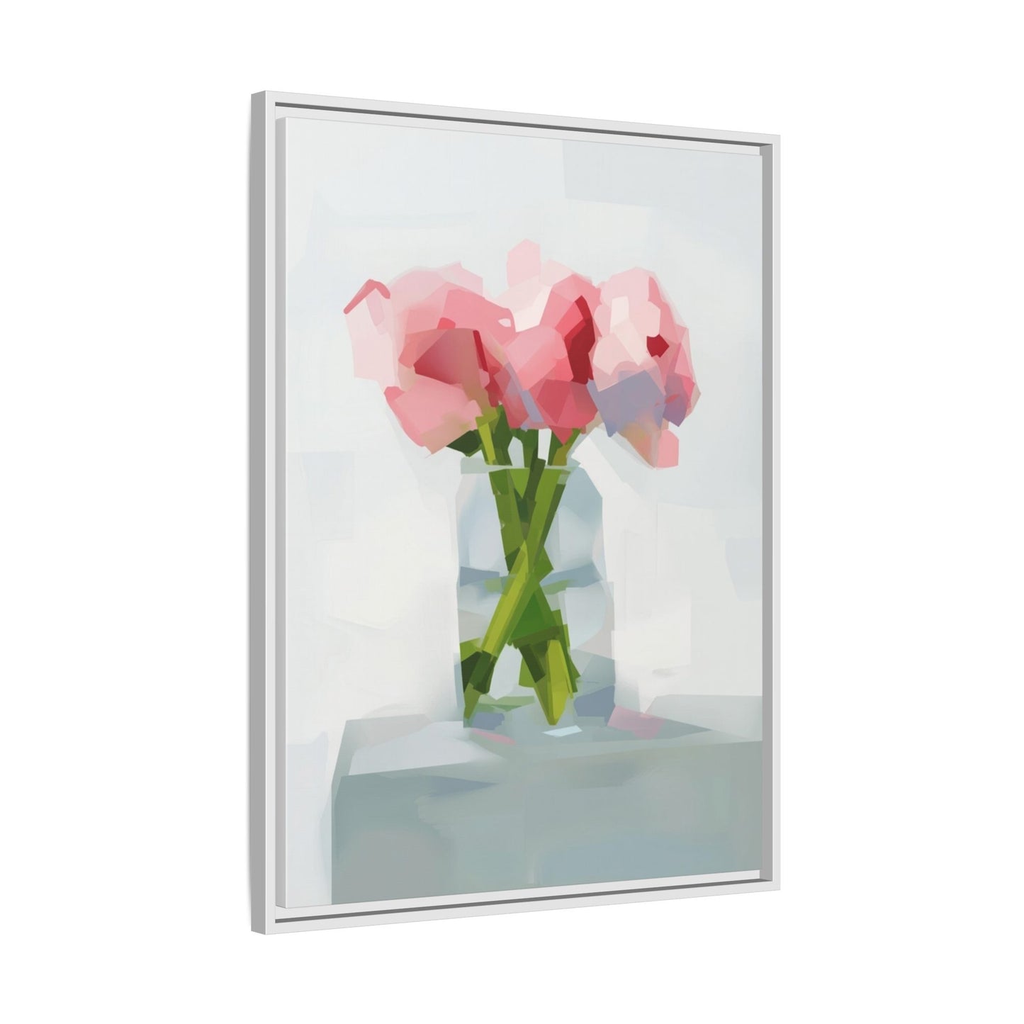 Framed Floral Canvas Art — Pink Peonies in Vase (Matte)