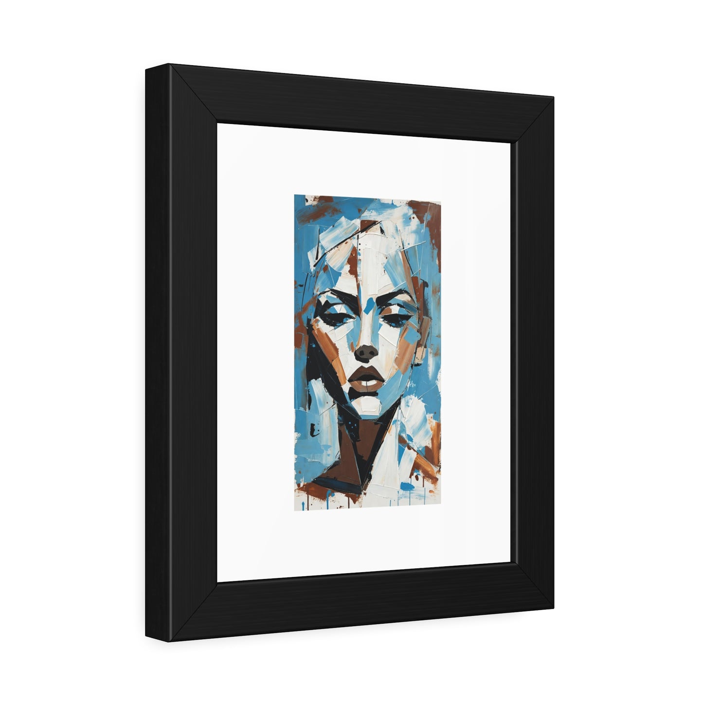 Framed Art Print - Abstract Blue Portrait Poster (Modern Wall Decor)