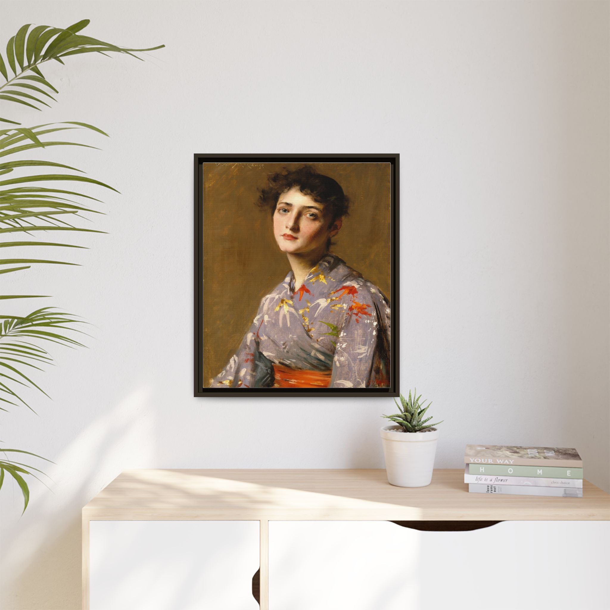 Girl in a Japanese Costume by William Merritt Chase Framed Matte Canvas Wall Art Print
