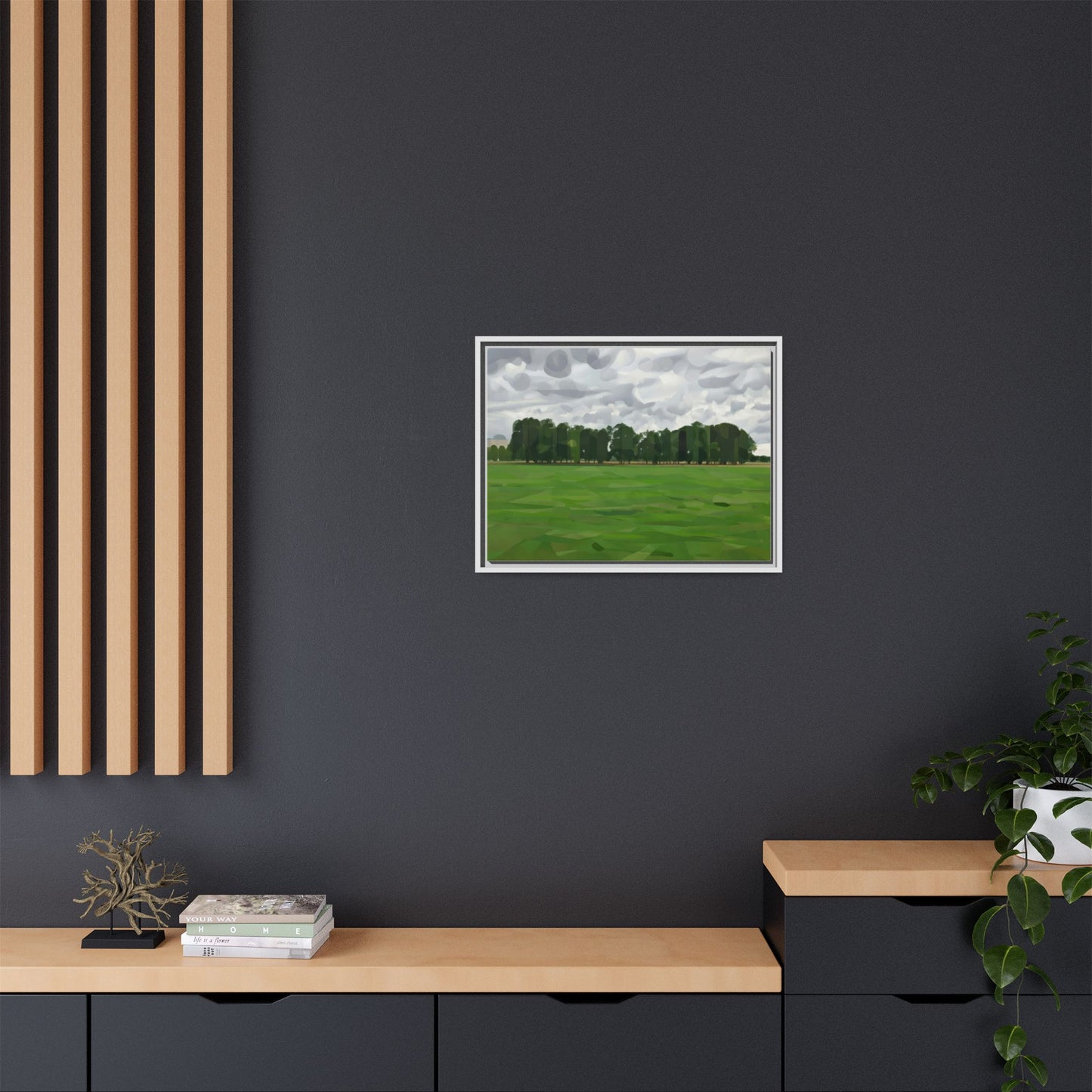 Framed Matte Canvas Print — Minimalist Green Landscape Art