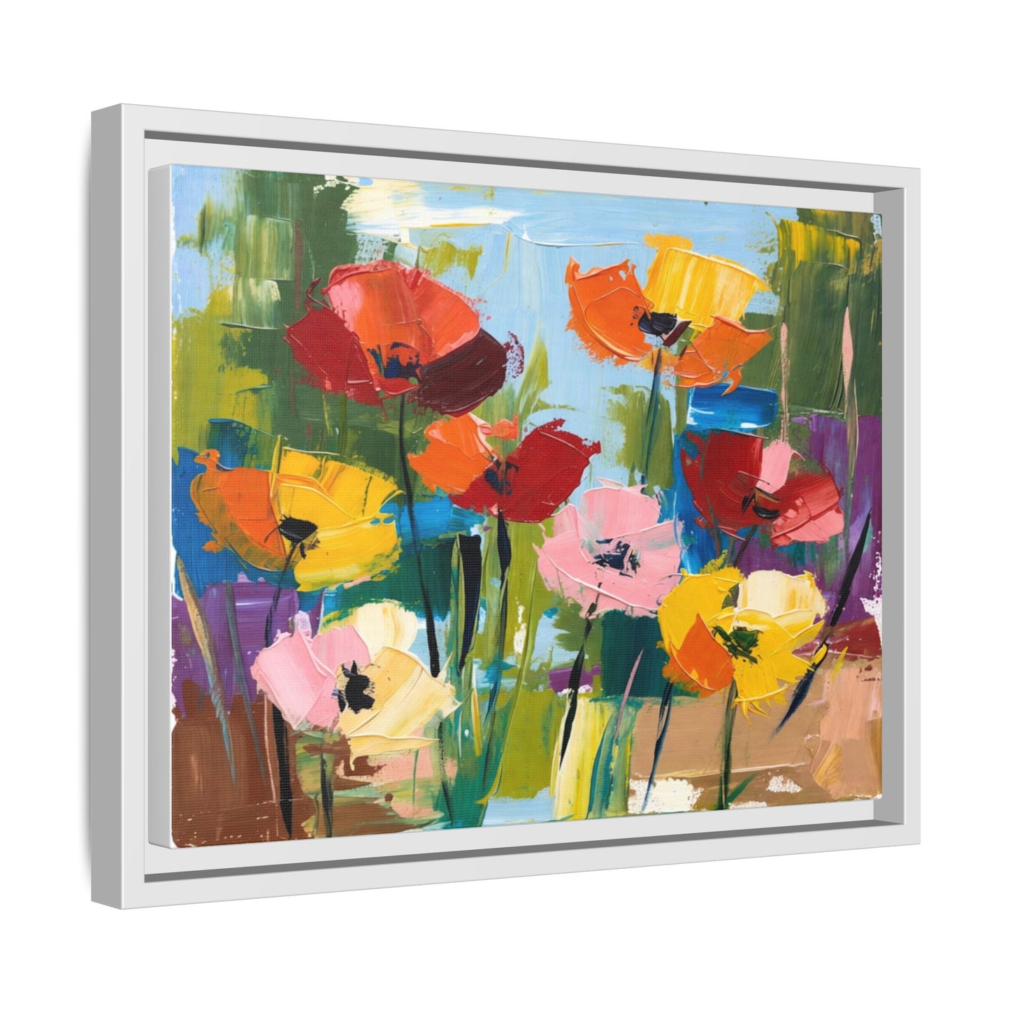 Framed Floral Canvas Print — Colorful Abstract Poppy Artwork