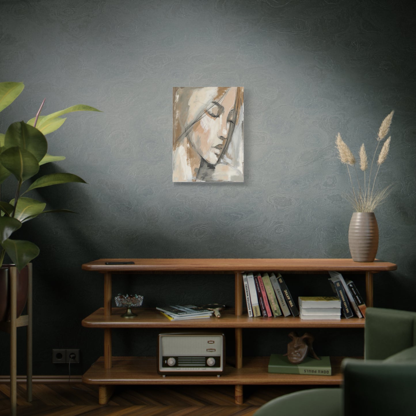Serene Woman Portrait Matte Canvas Wall Art — Neutral Abstract Face Painting