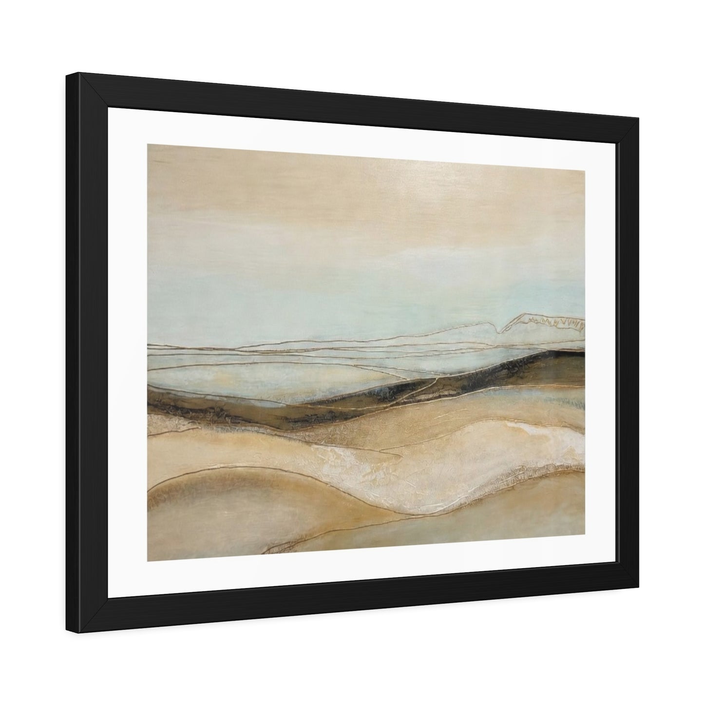 Framed Poster - Neutral Abstract Landscape Wall Art, Calming Coastal Tones for Living Room or Office