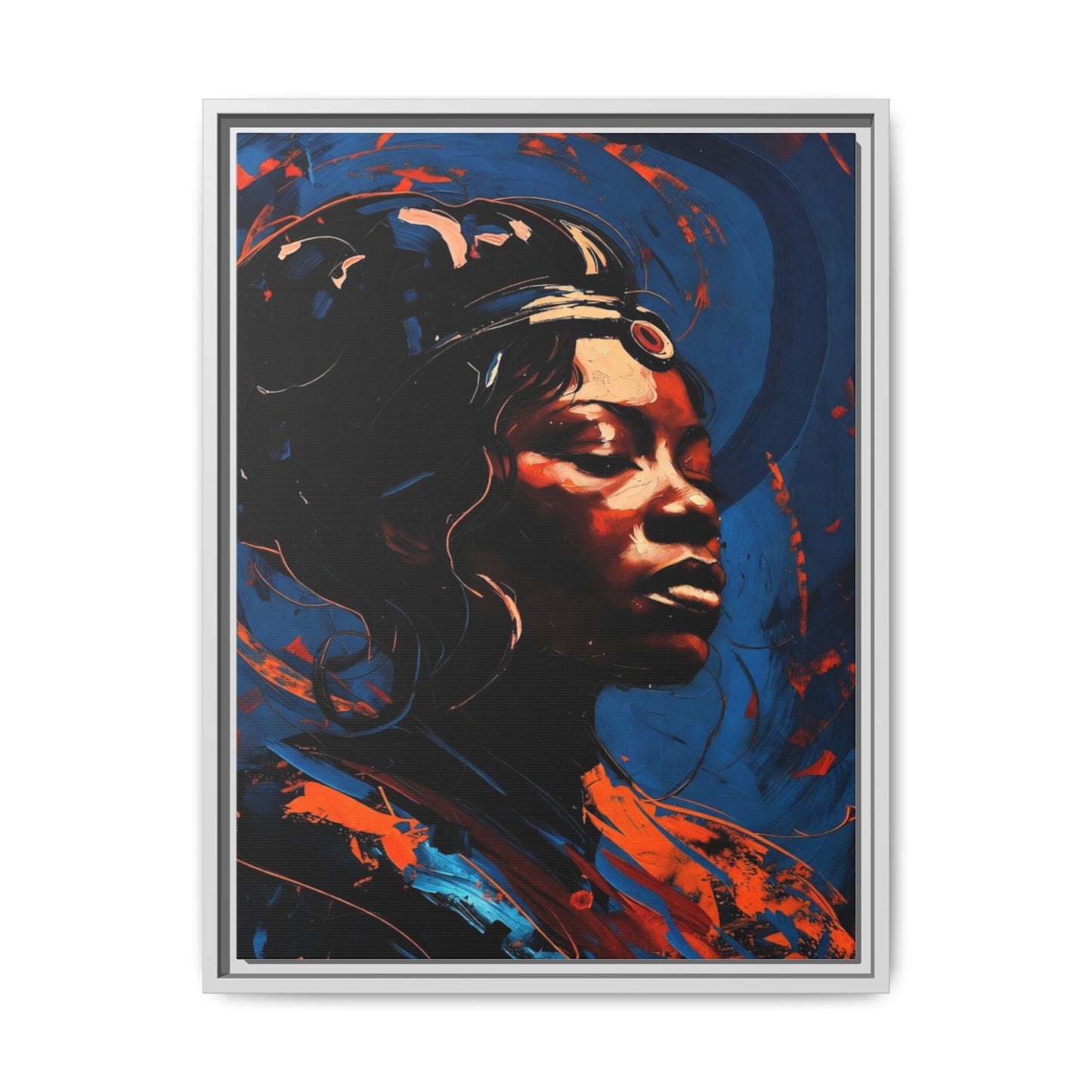 Framed Matte Canvas Art - Vibrant Portrait of a Black Woman (Multi-Color)