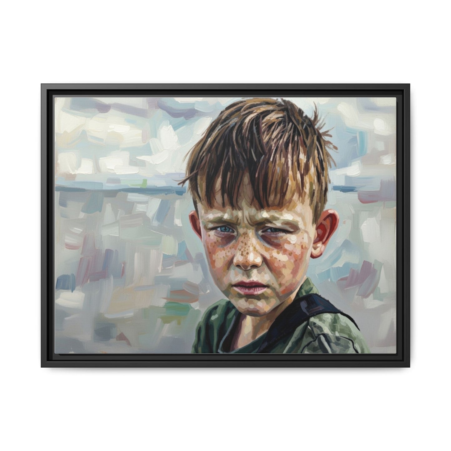 Framed Matte Canvas: Gritty Boy Portrait Art Print