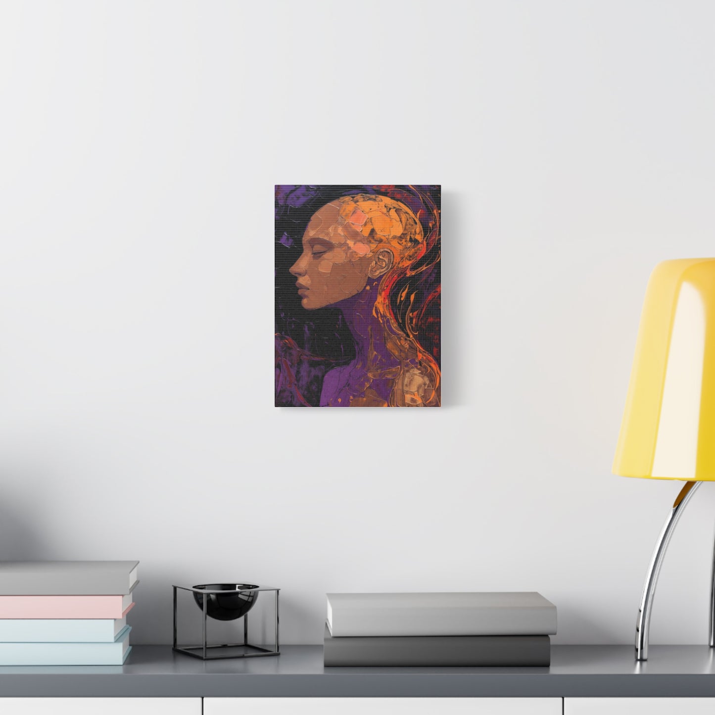 Abstract Portrait Canvas - Meditative Female Profile in Purple & Orange