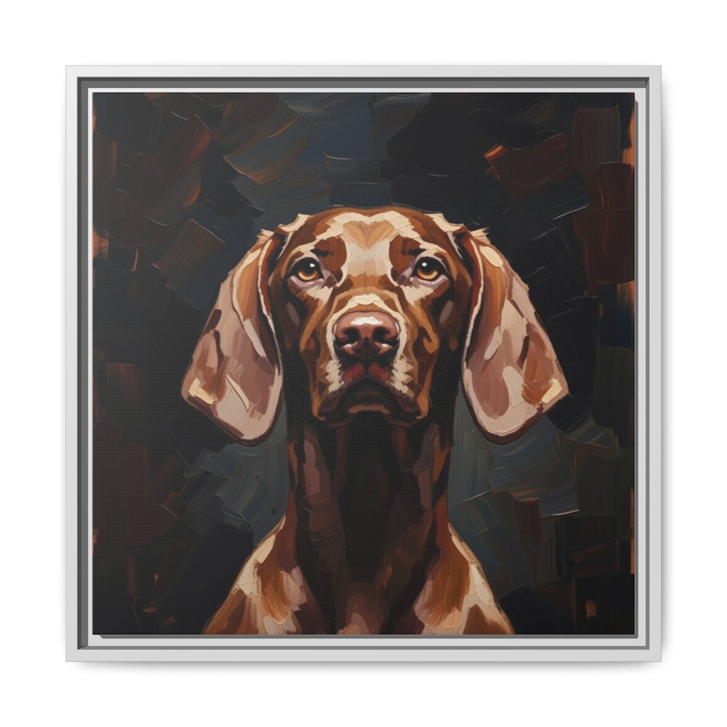 Framed Matte Canvas Dog Portrait – Brown Vizsla Wall Art