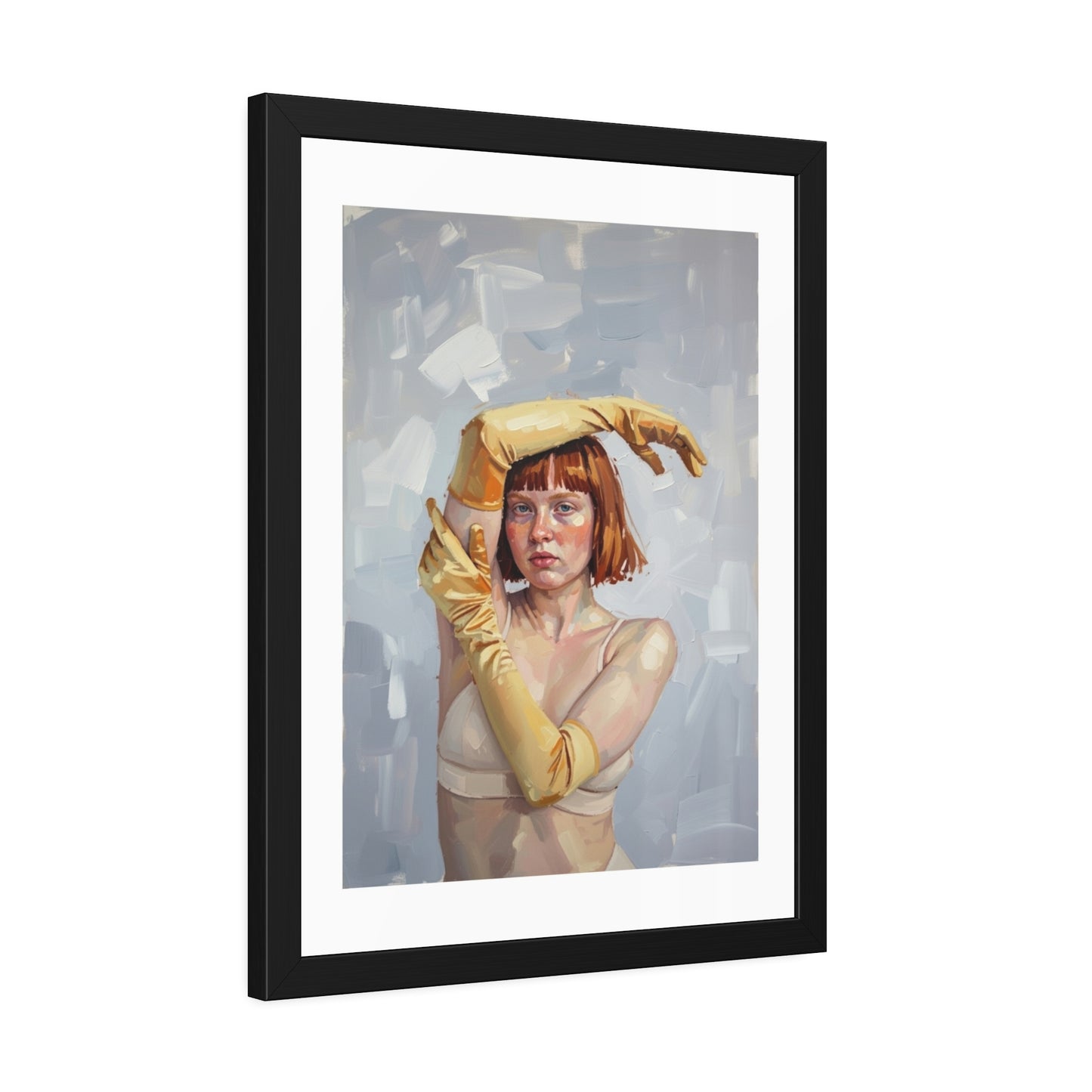 Framed Art Print — Portrait of Woman in Yellow Gloves (Modern Figurative Wall Art)