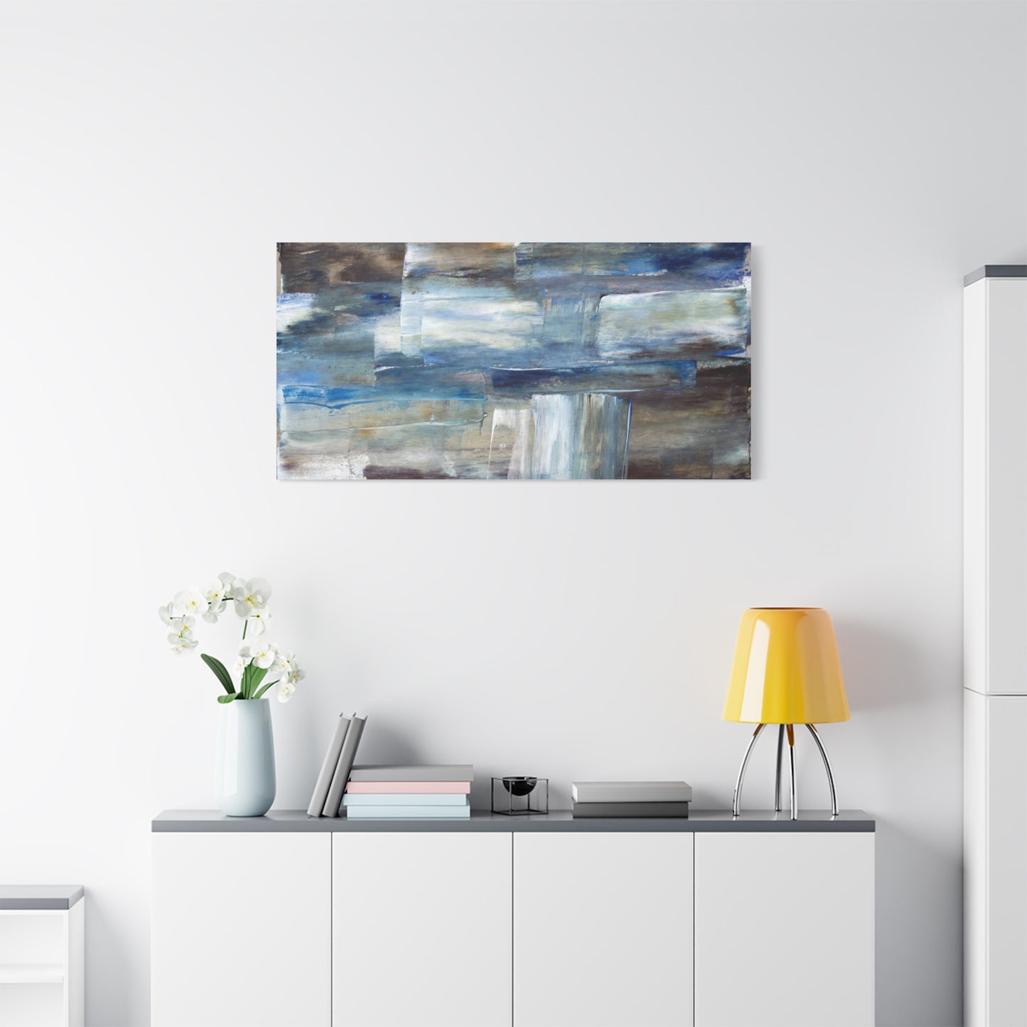 Abstract Blue Waterfall Matte Canvas Wall Art, Stretched 1.25"