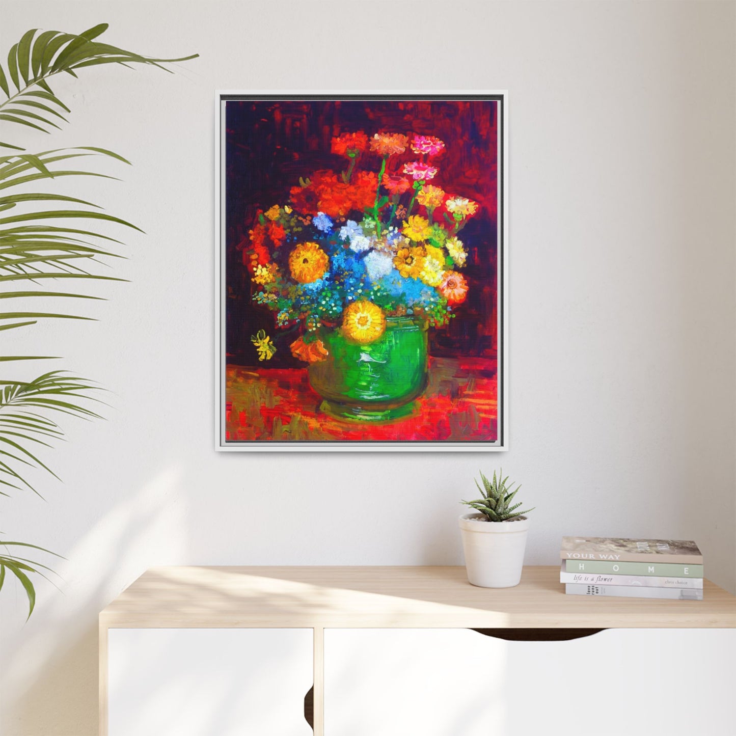 Framed Floral Canvas Print — Colorful Bouquet Wall Art