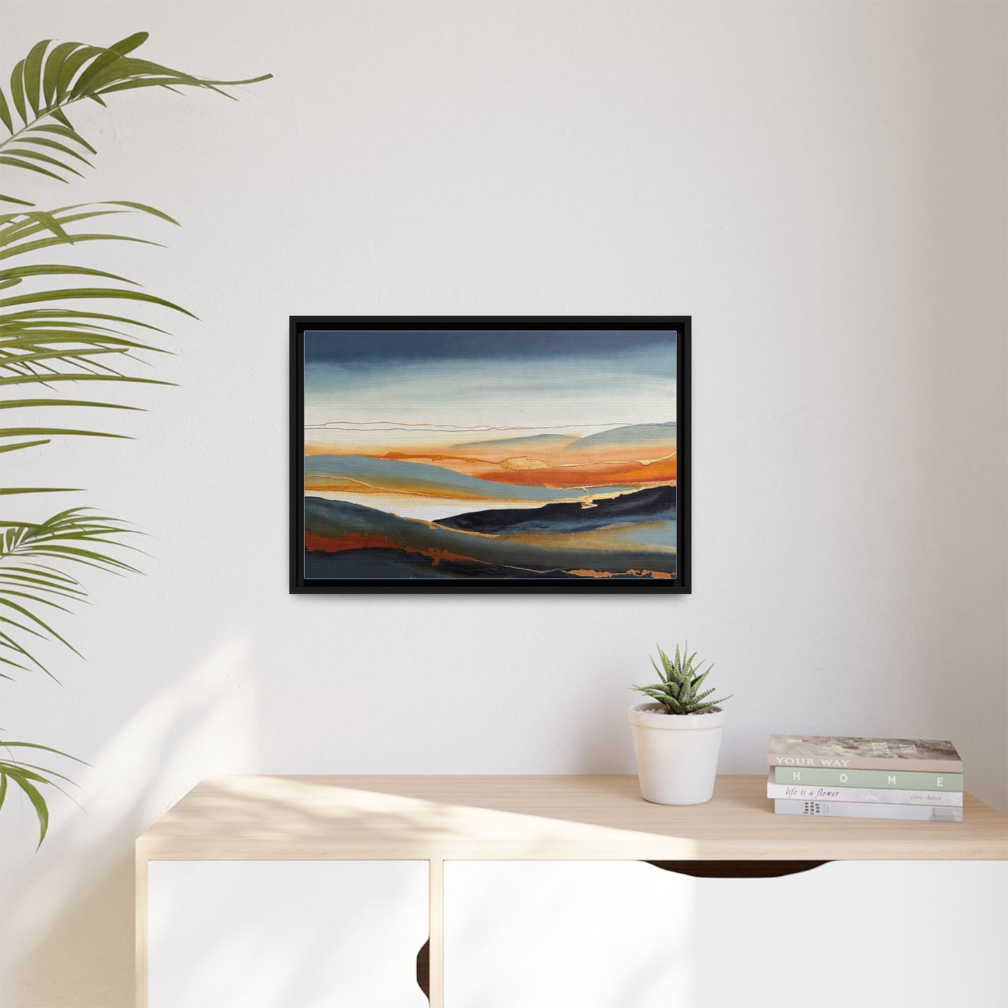 Framed Matte Canvas: Abstract Coastal Sunset Landscape Wall Art