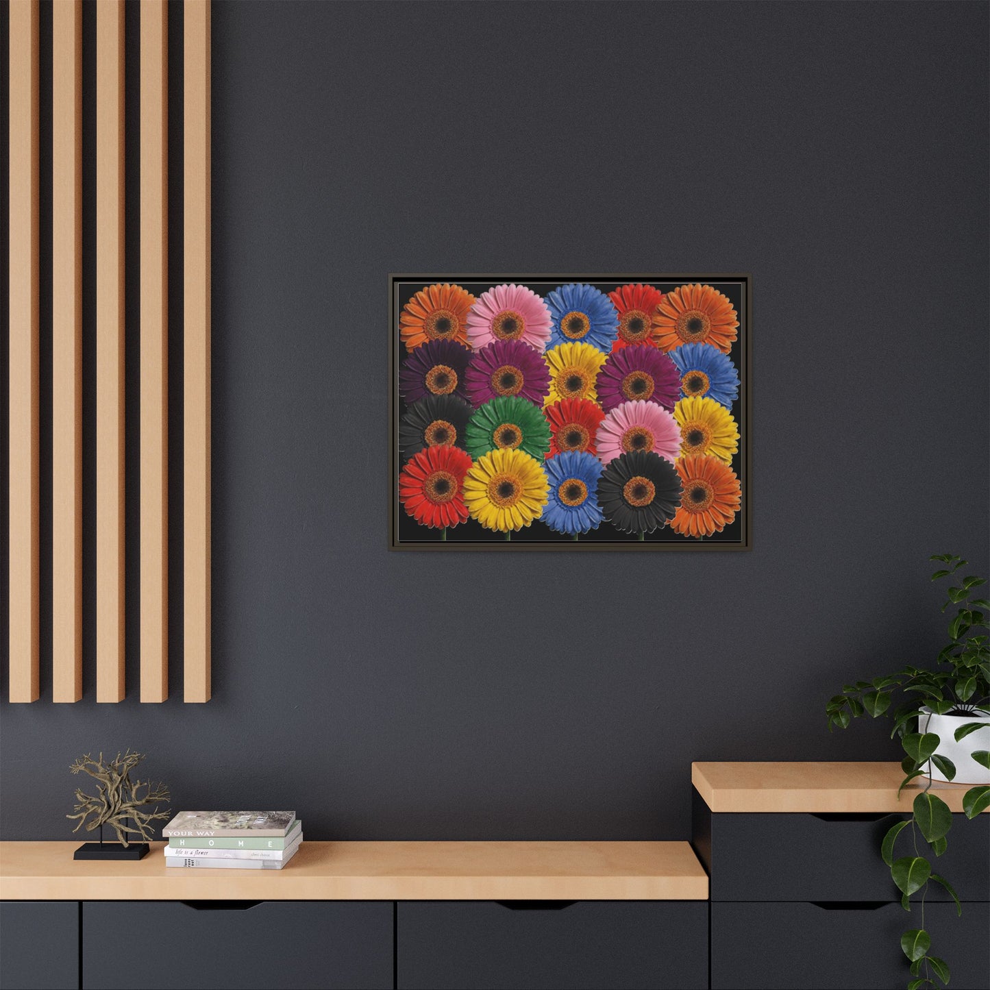 Framed Matte Canvas - Rainbow Gerbera Daisy Wall Art