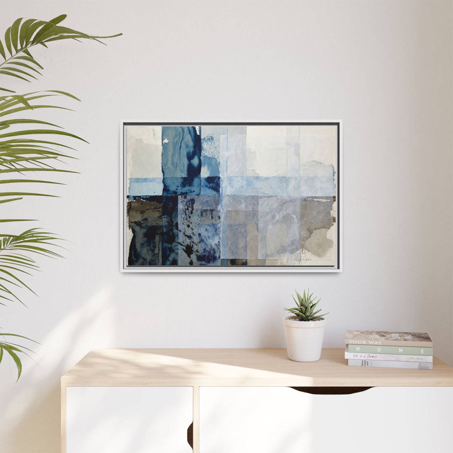 Abstract Coastal Blue Framed Canvas Art