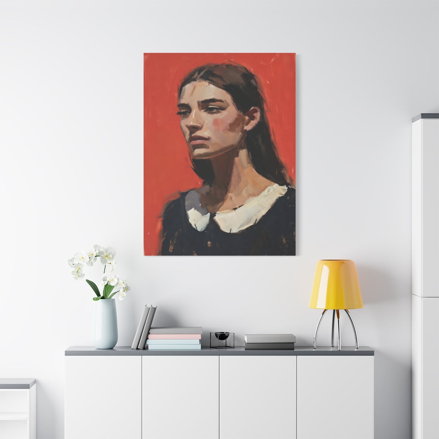 Portrait Canvas Print — Moody Red Figurative Art on Matte Stretched Canvas