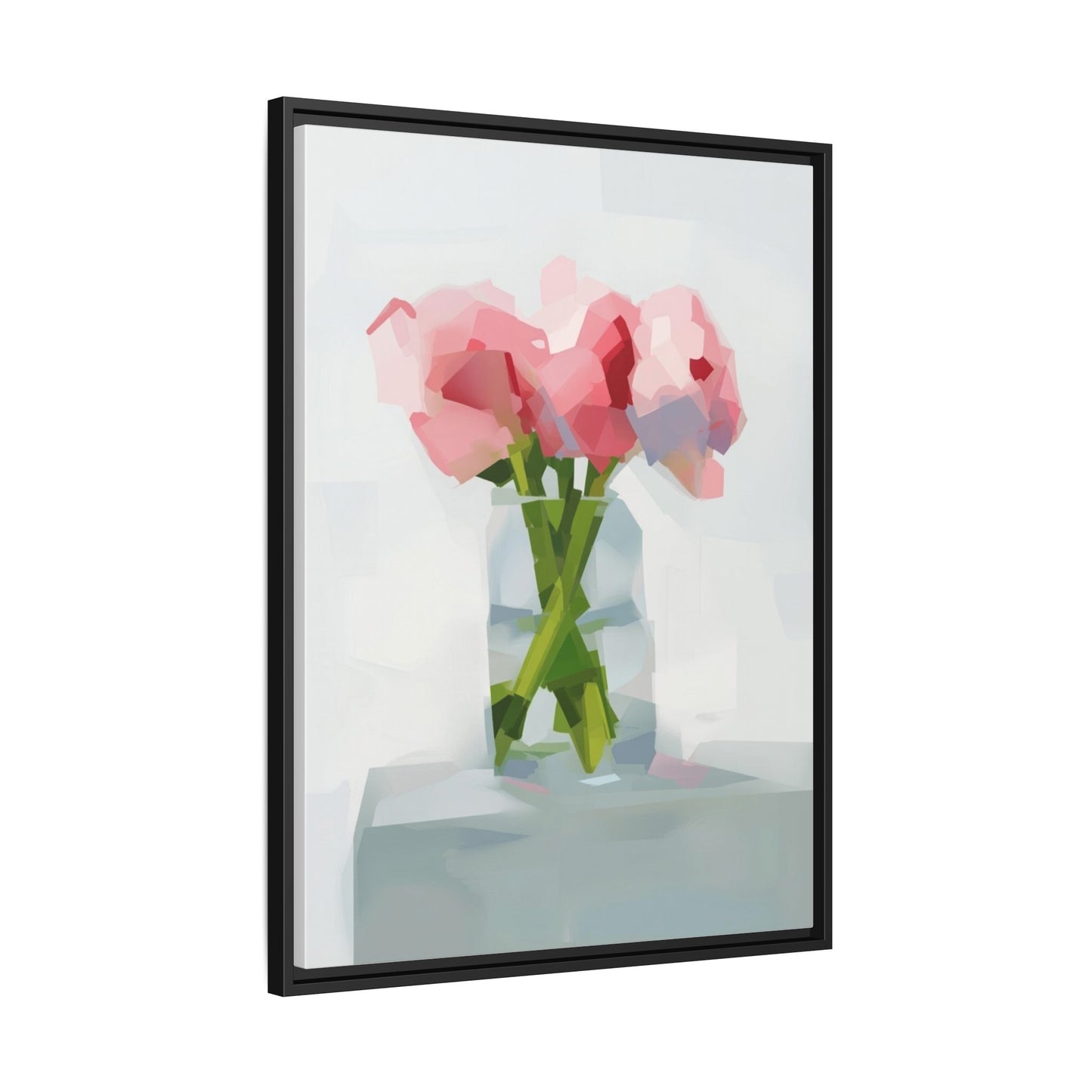 Framed Floral Canvas Art — Pink Peonies in Vase (Matte)