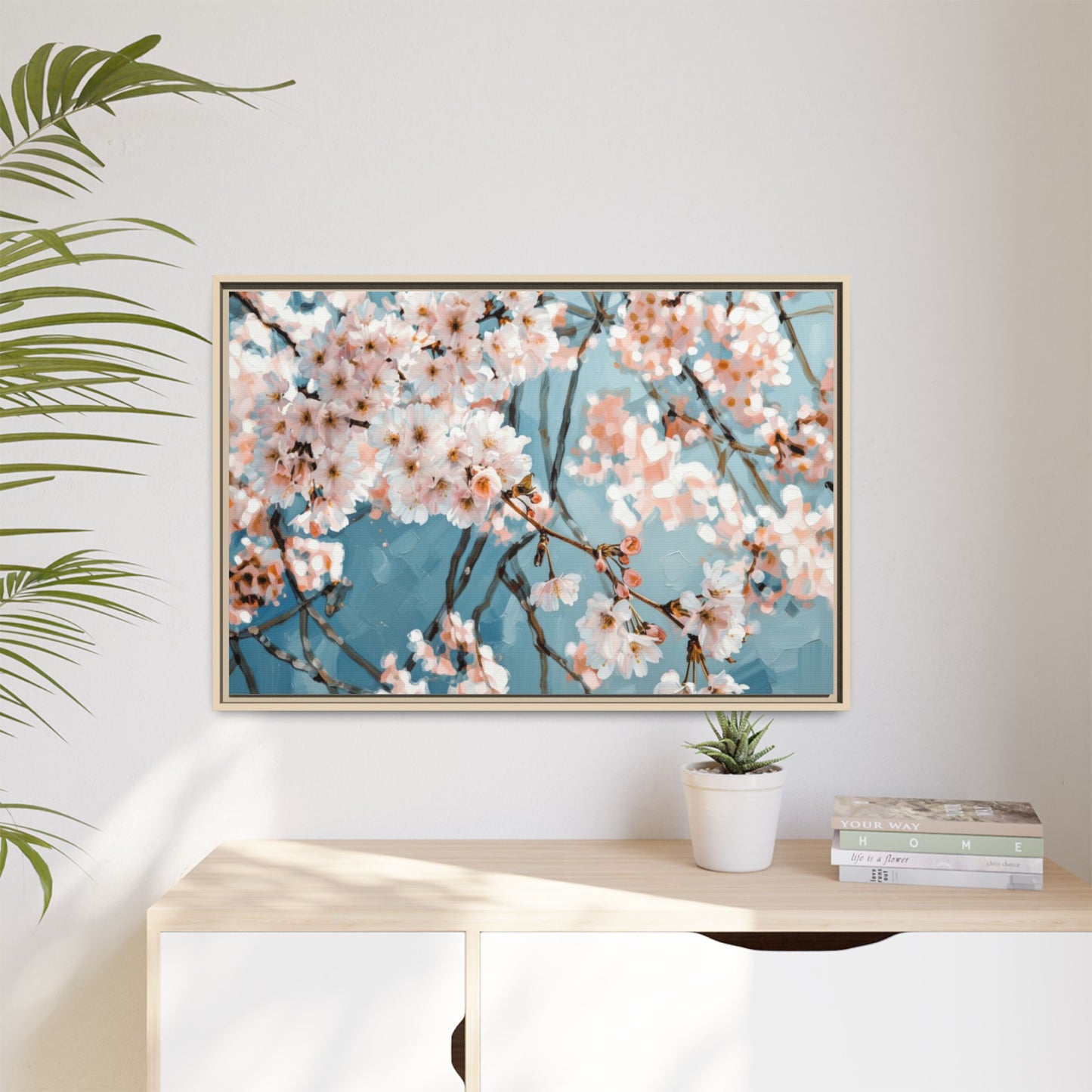 Framed Cherry Blossom Matte Canvas Print — Soft Pink Floral Wall Art