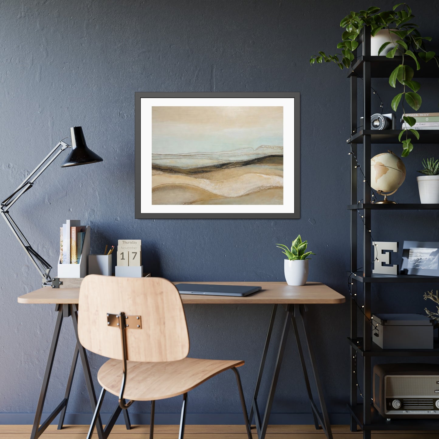 Framed Poster - Neutral Abstract Landscape Wall Art, Calming Coastal Tones for Living Room or Office