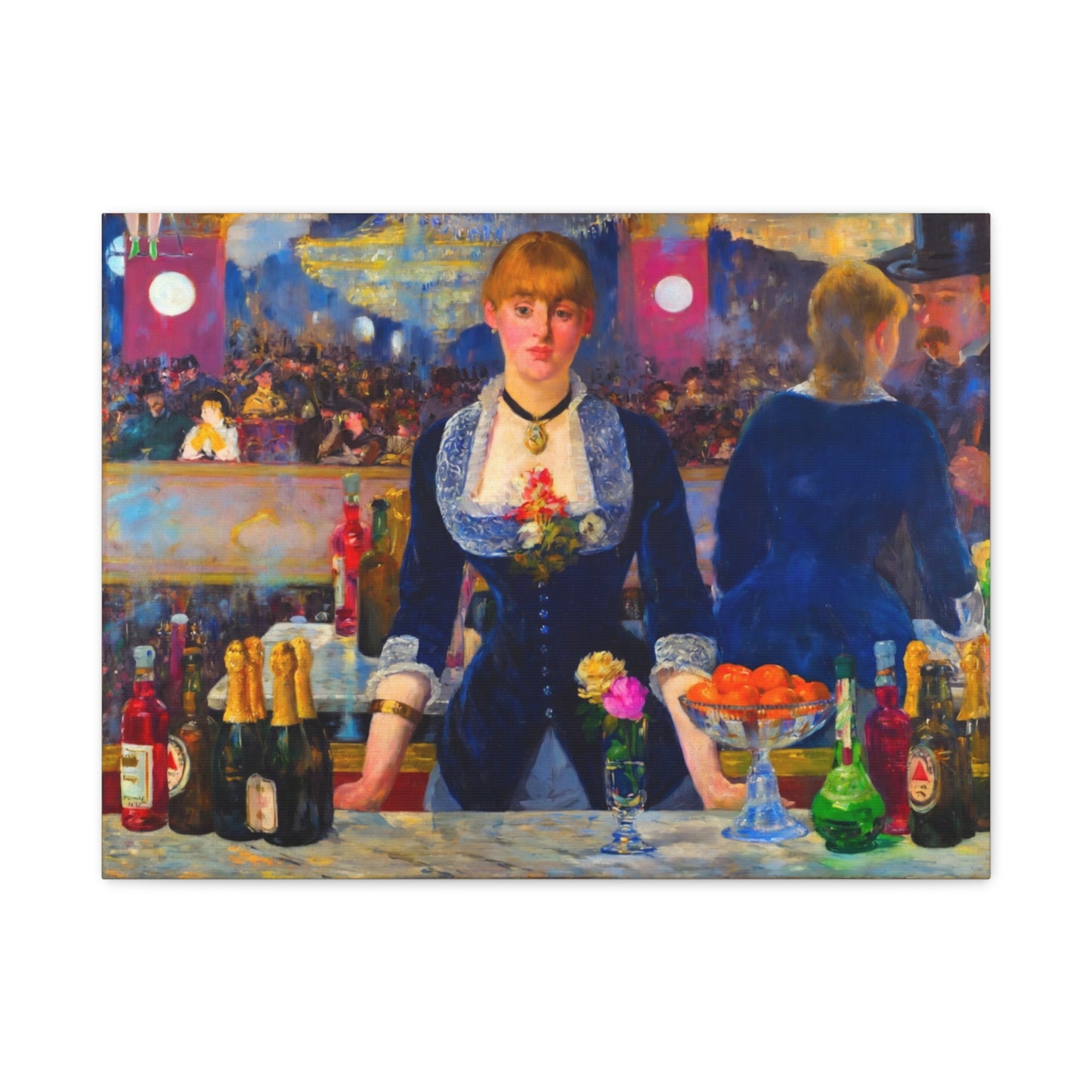Bar at the Folies-Bergère Matte Canvas Print — Édouard Manet Style Barmaid Wall Art