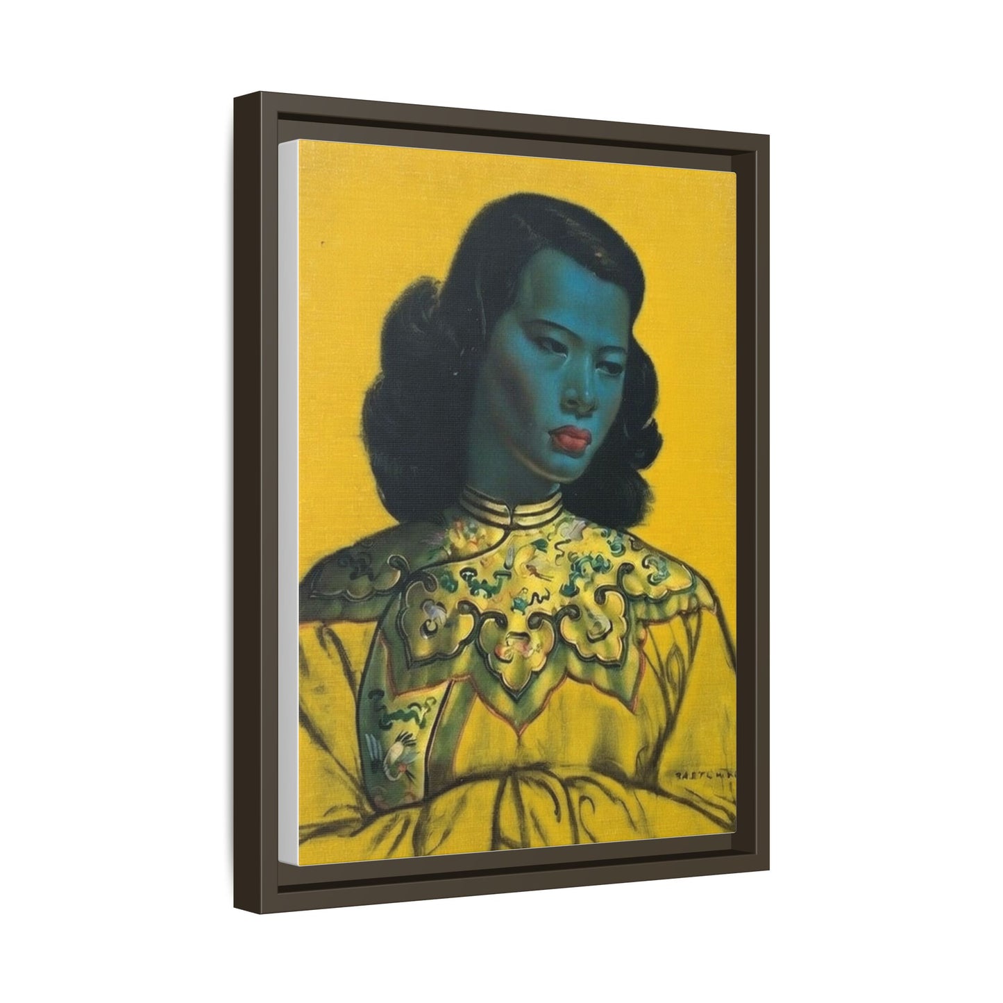 Framed Matte Canvas Art Print — Vintage Portrait with Yellow Background