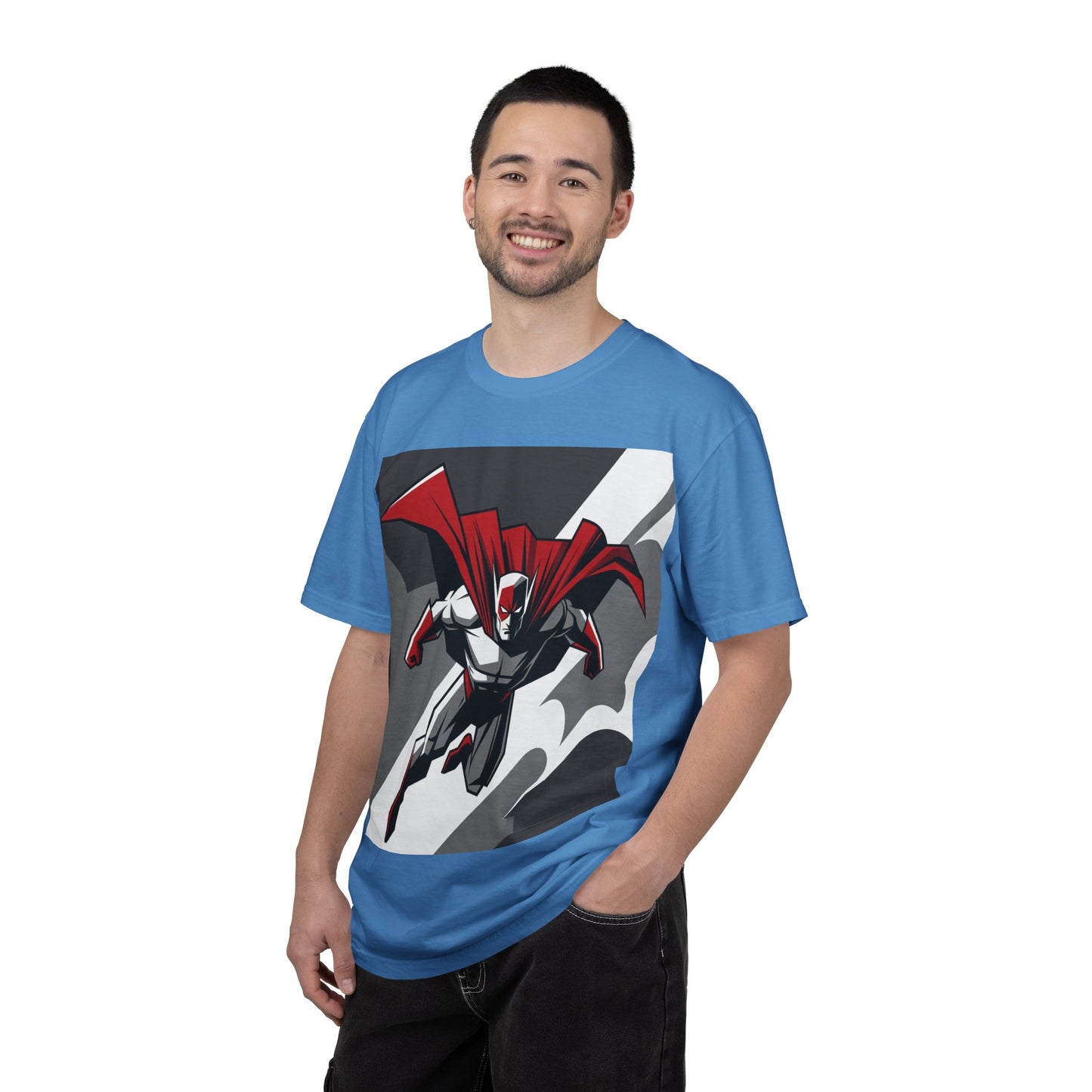 Superhero Action T-Shirt — Red Cape Comic Graphic Tee