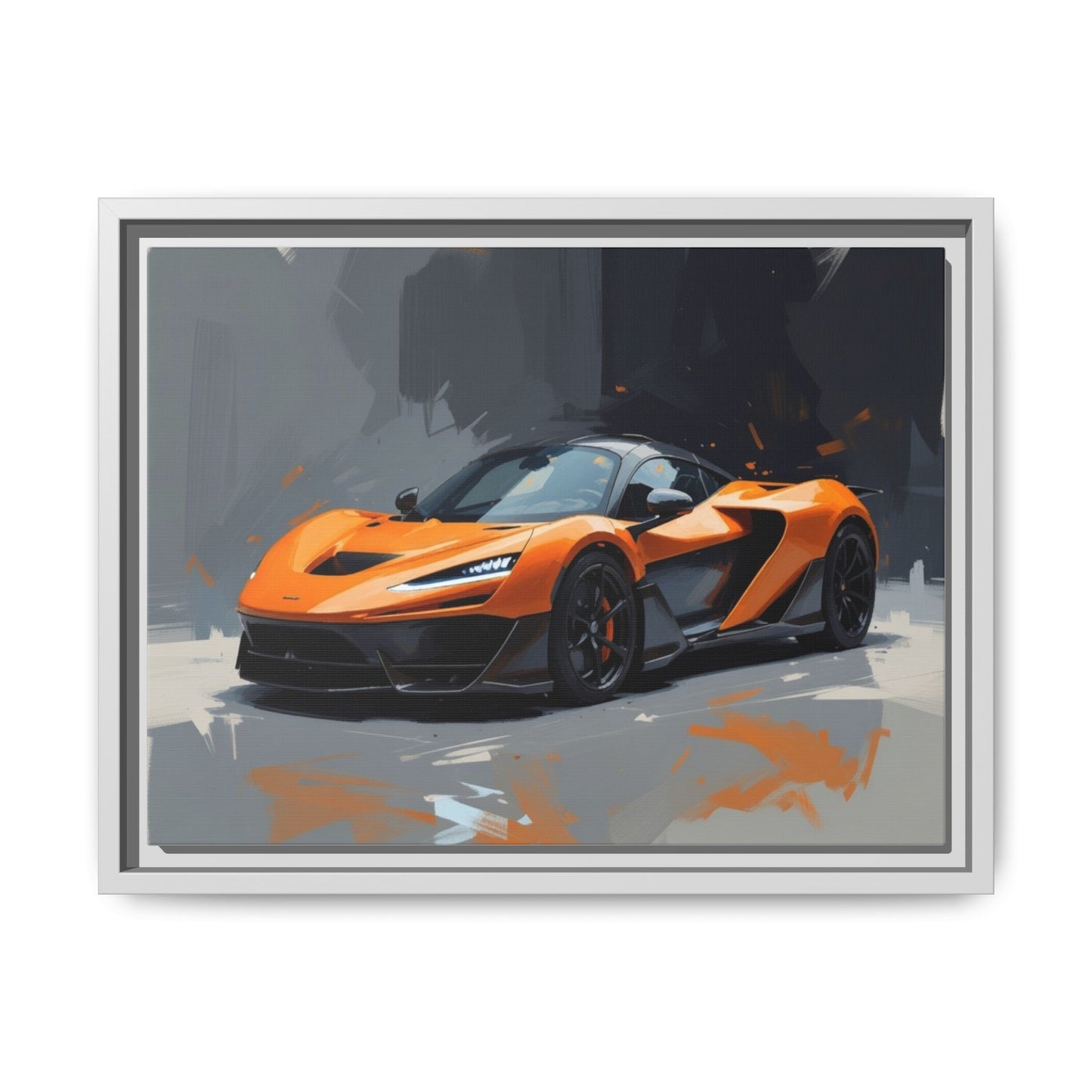 Framed Matte Canvas — Orange Sports Car Print