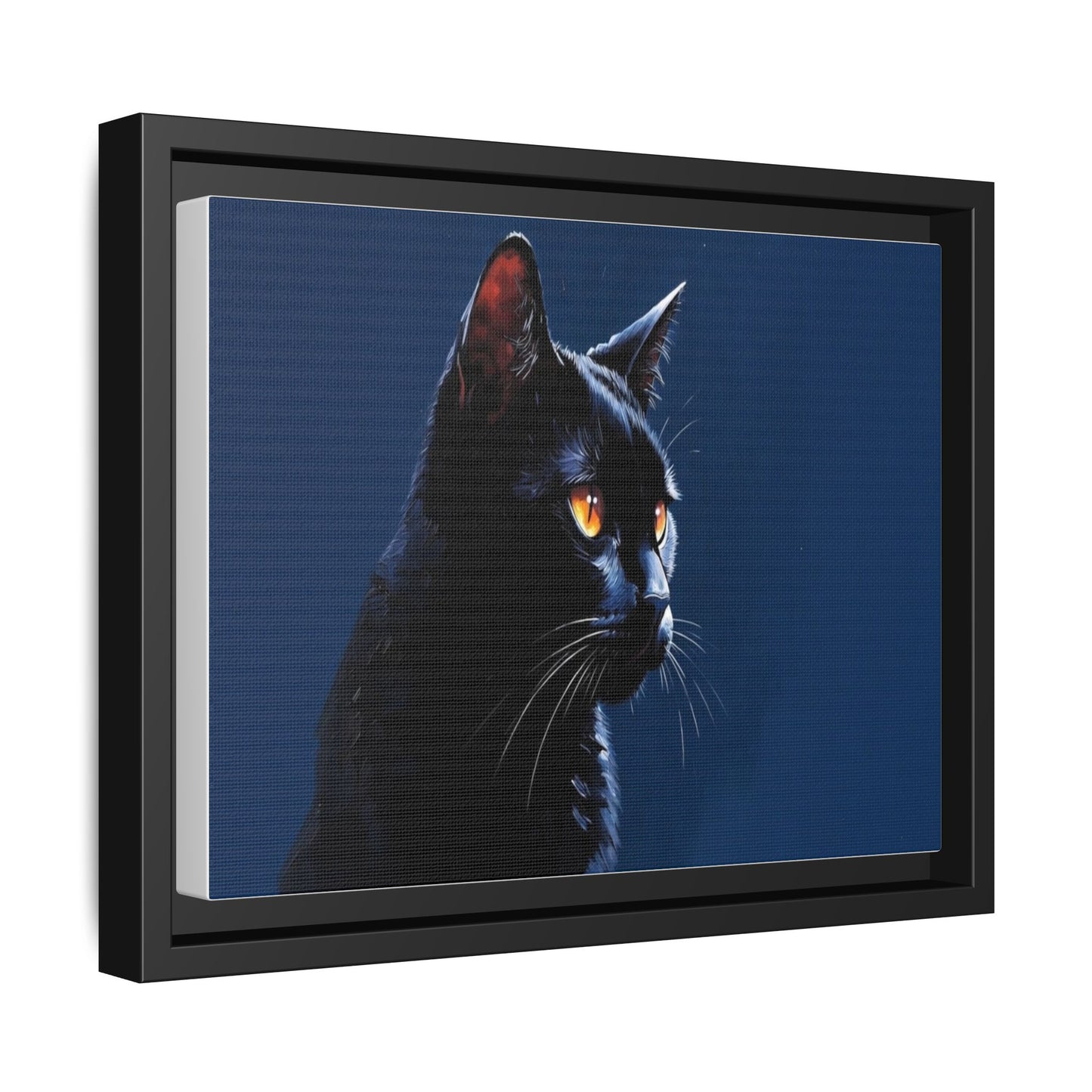 Black Cat Portrait Matte Canvas Framed Wall Art — Dramatic Feline Photo Print