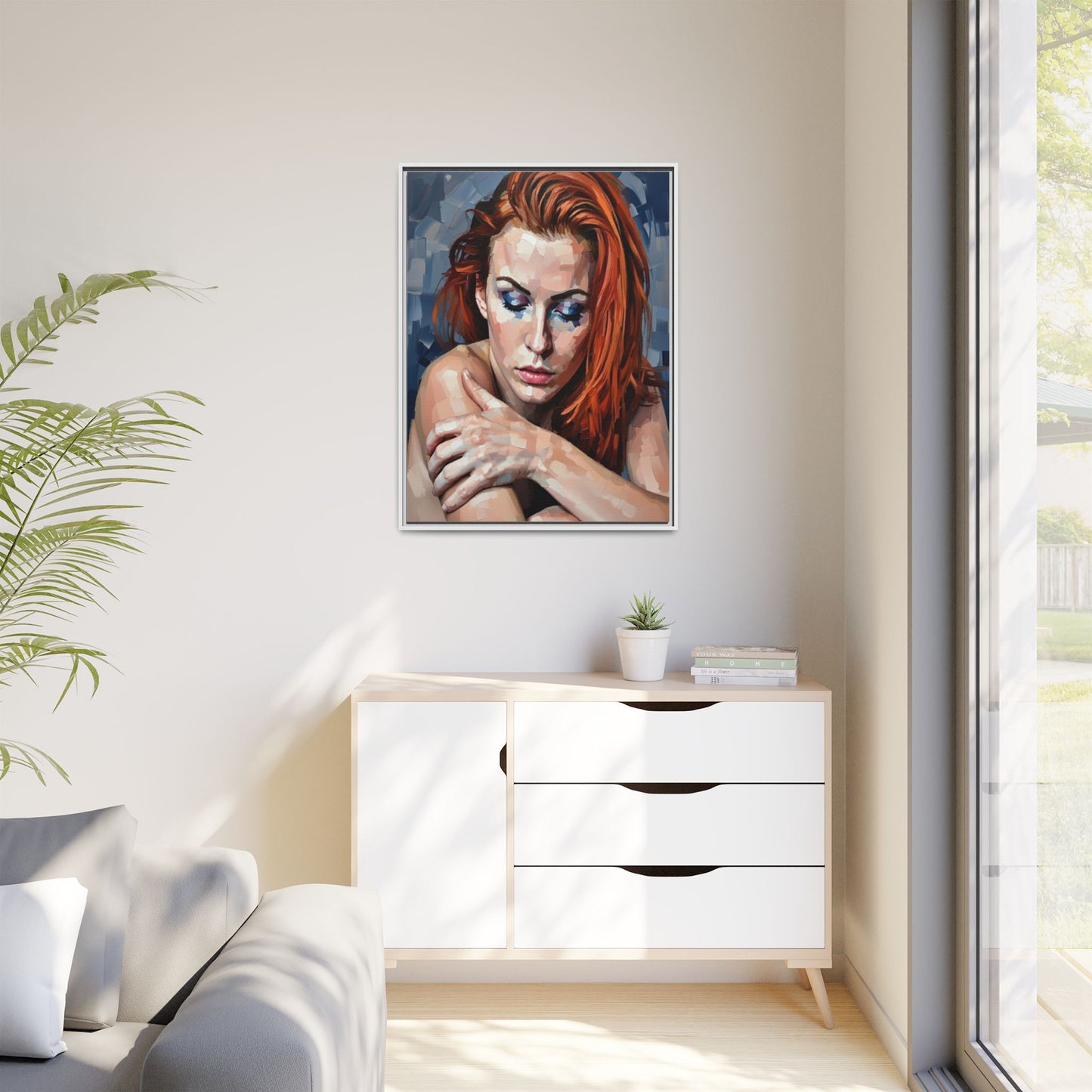 Framed Matte Canvas Art – Contemplative Redhead Portrait